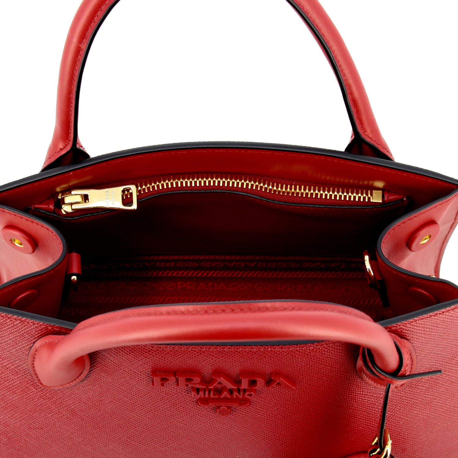 Handtasche Prada: Monochrome Tasche in Saffiano Leder Prada-Logo rot 5