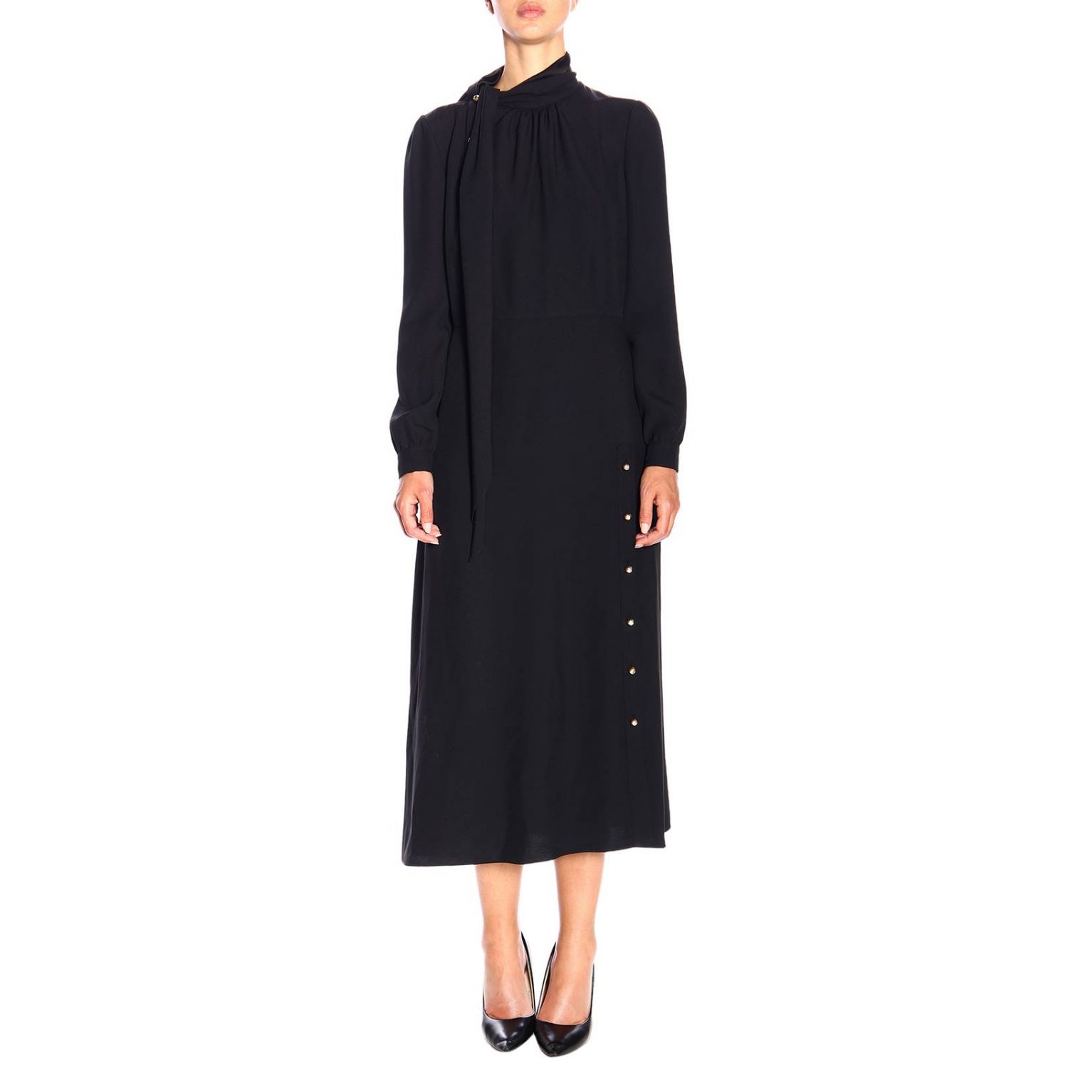 Prada long satin dress with foulard collar and buttons | Dress Prada ...