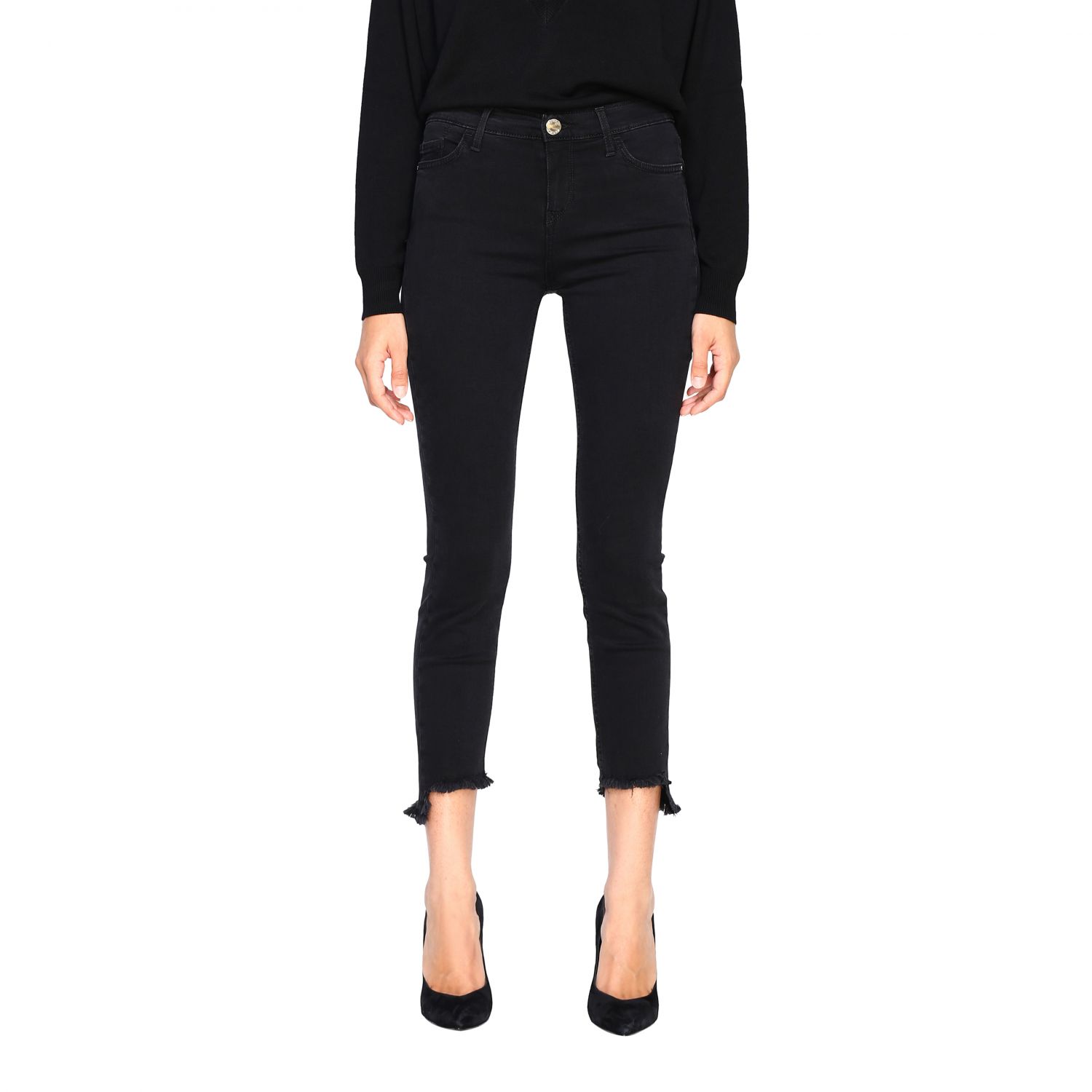 Pinko Outlet: Jeans Sabrina 3 in denim skinny con orlo sfrangiato - Nero | Jeans  Pinko 1J109Q-Y5PT SABRINA 3 GIGLIO.COM