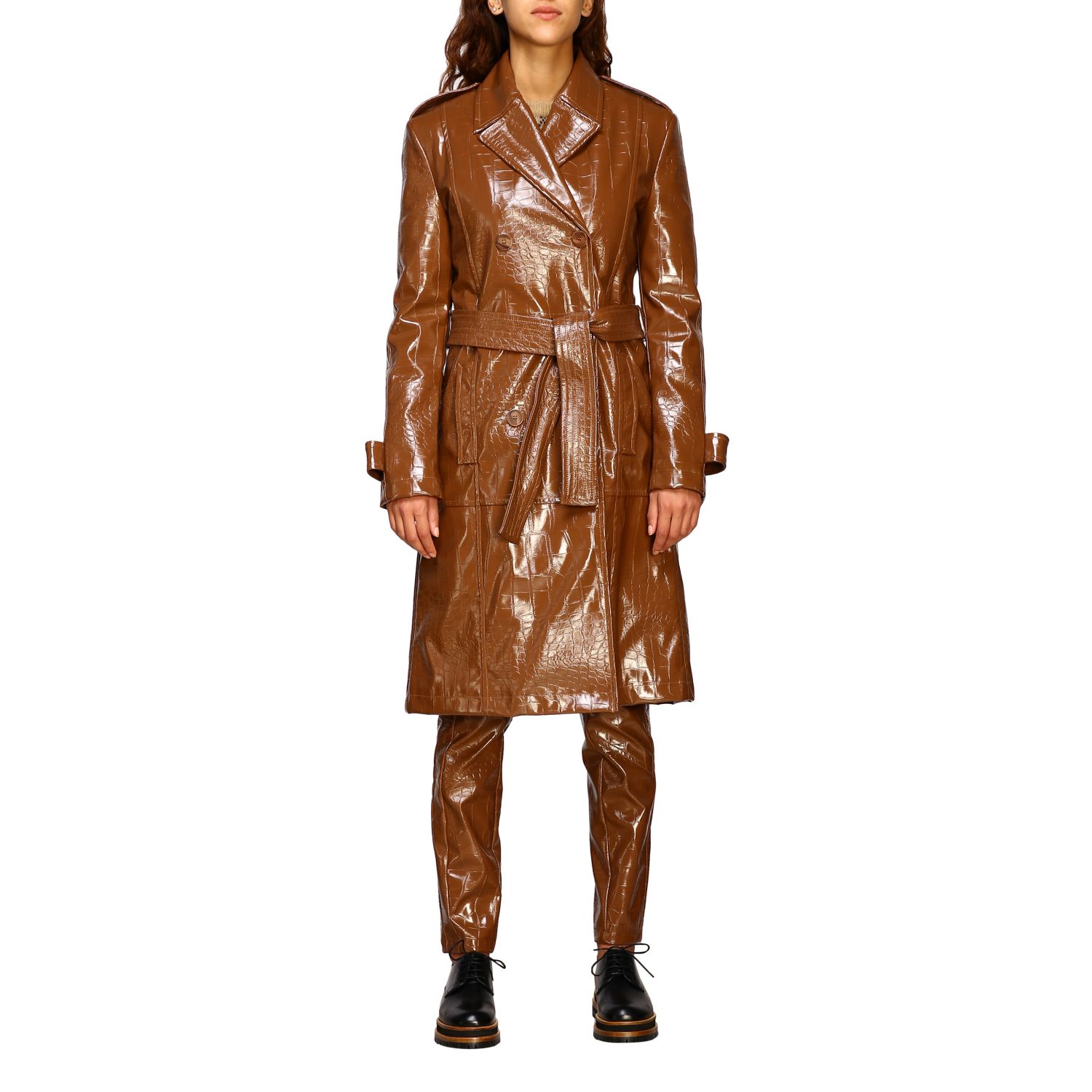 Trench Pinko: Trench Festival Pinko in pelle ecologica stampa cocco cammello 1