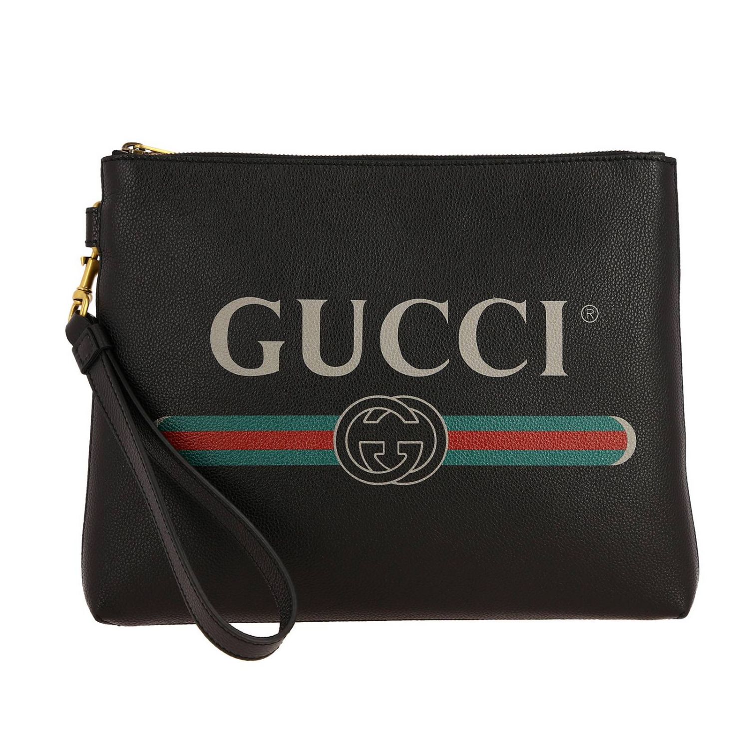 GUCCI: Medium print leather clutch bag with Classic print | Bags Gucci