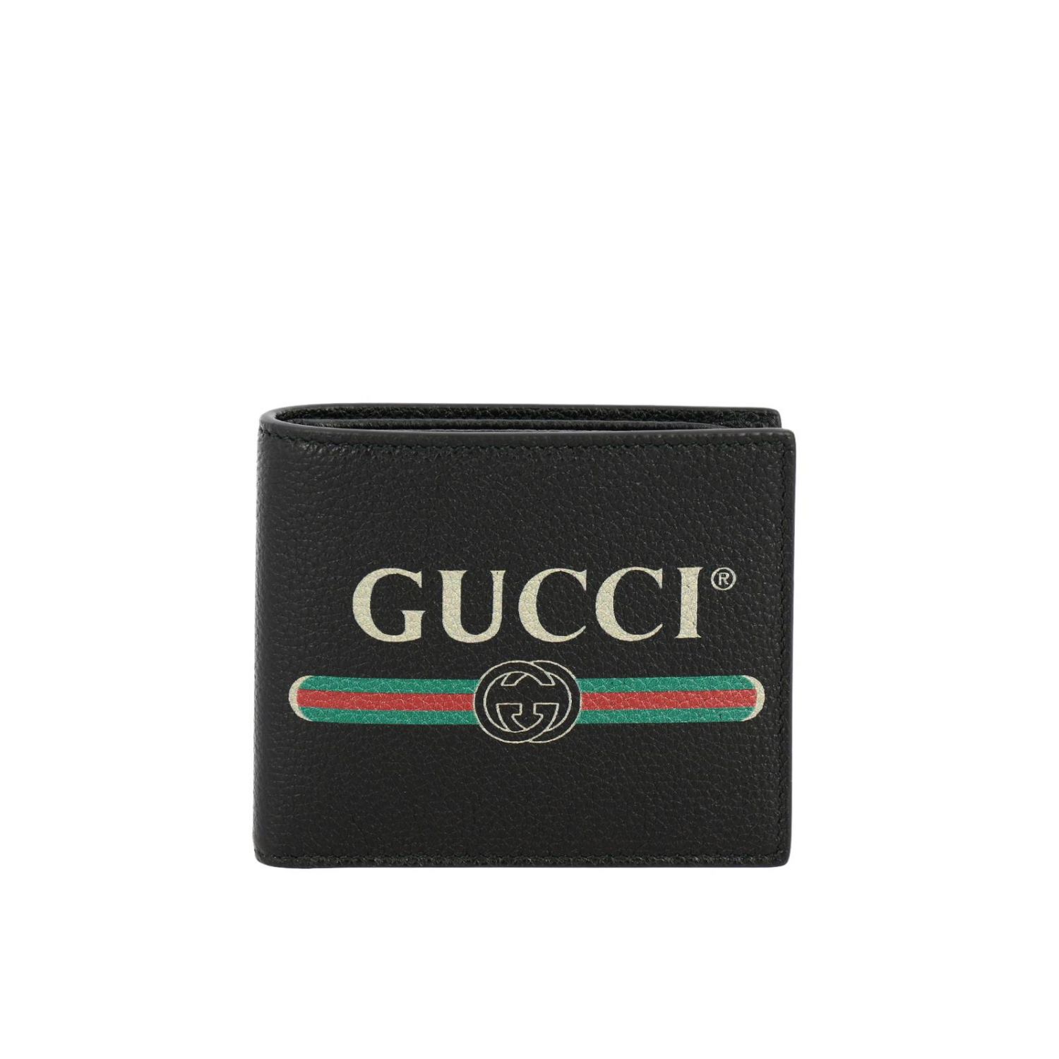 GUCCI: Print horizontal textured leather book wallet with vintage print