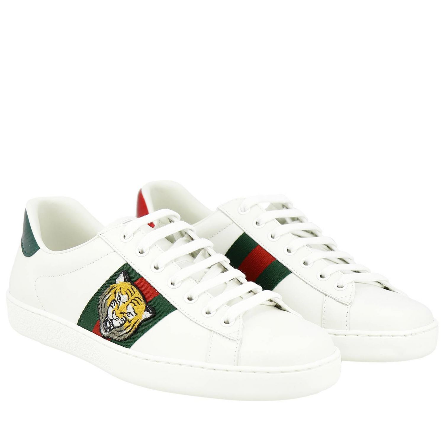 GUCCI: New Ace lace-up sneakers in smooth leather with Web bands and ...