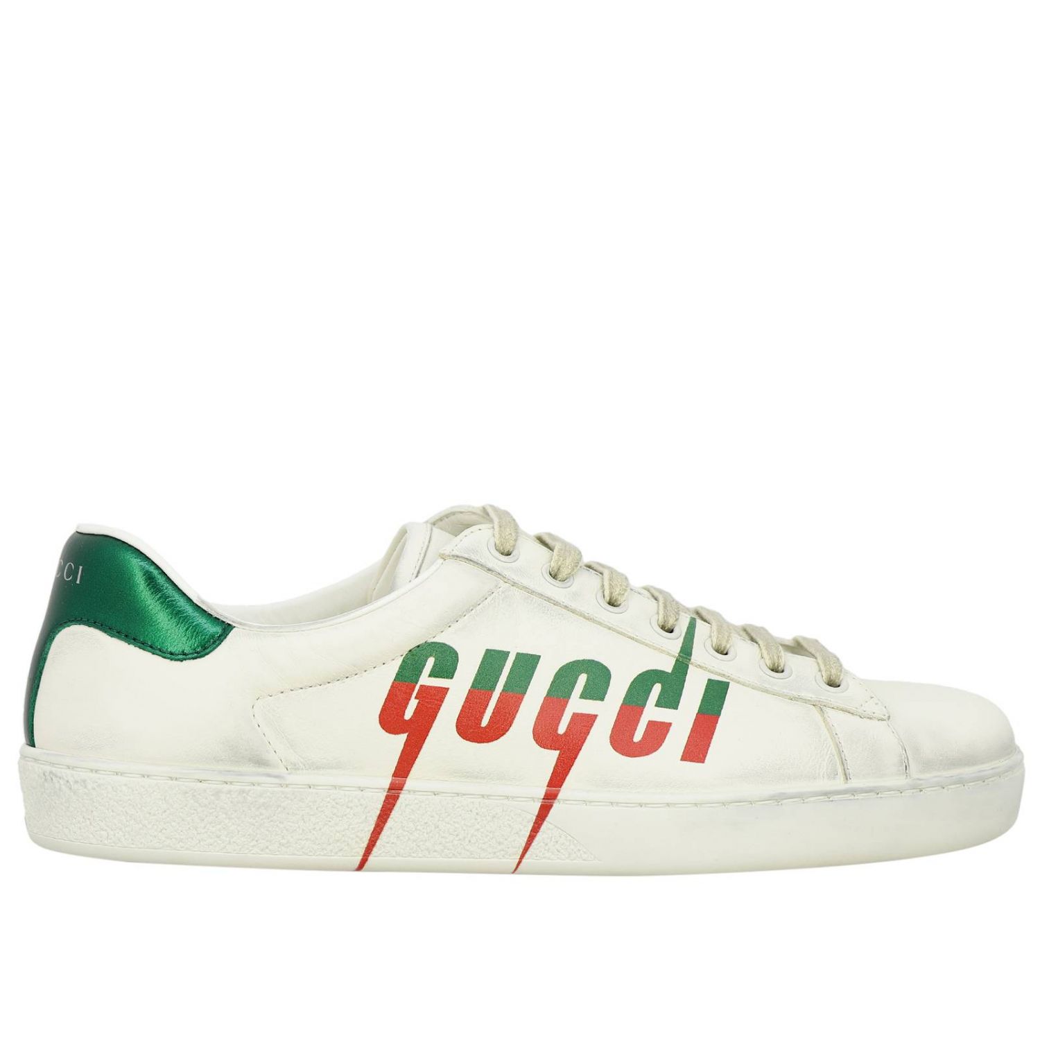 GUCCI: New Ace lace-up sneakers in vintage leather with print