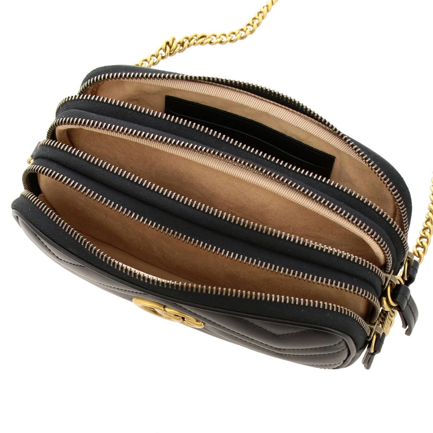 GUCCI: Borsa GG Marmont camera bag in vera pelle con trapuntato chevron -  Nero | Borsa Mini Gucci 546581 DTDCT GIGLIO.COM