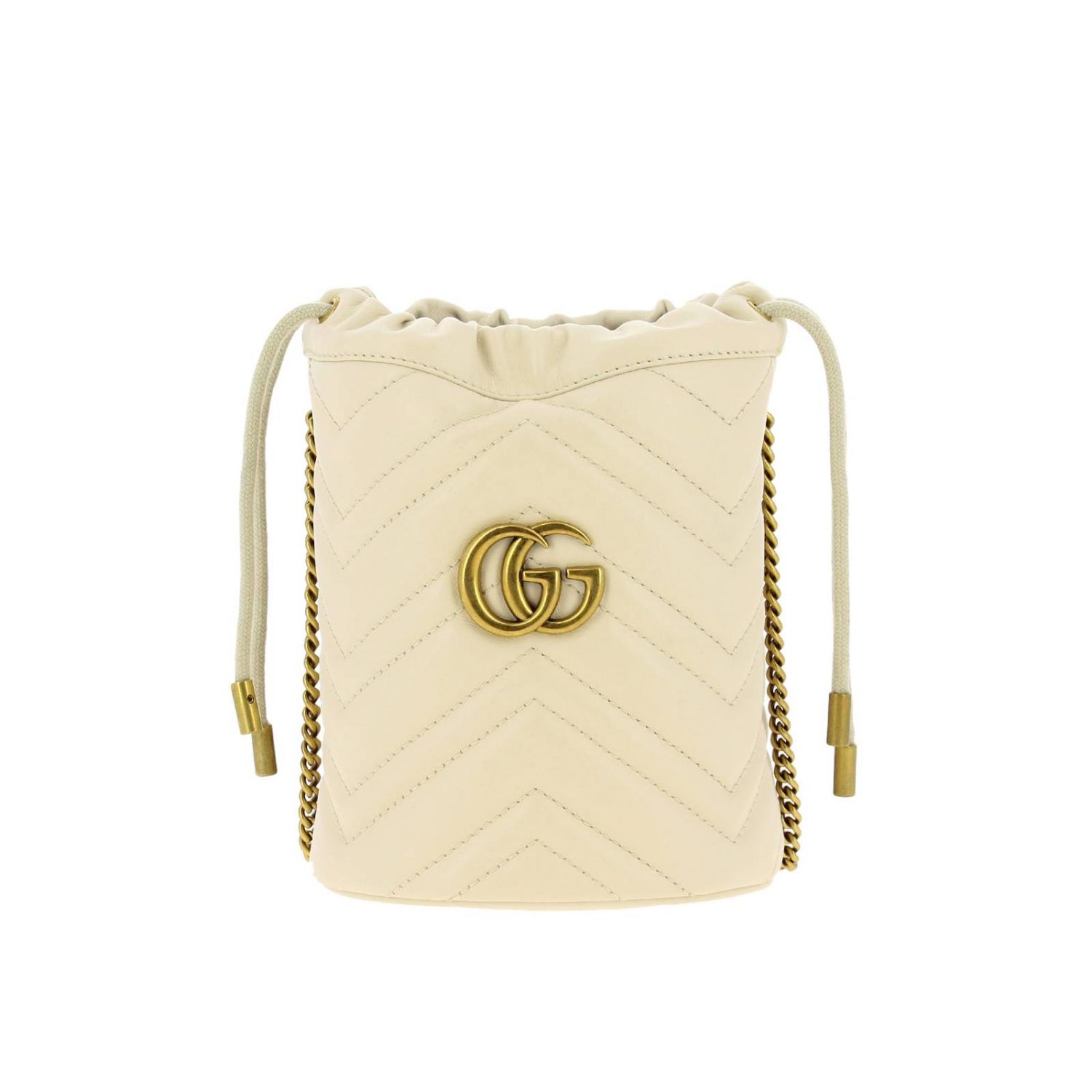 GUCCI: Borsa a secchiello GG Marmont in pelle con trapuntato chevron -  Bianco | Borsa Mini Gucci 575163 DTDRT GIGLIO.COM