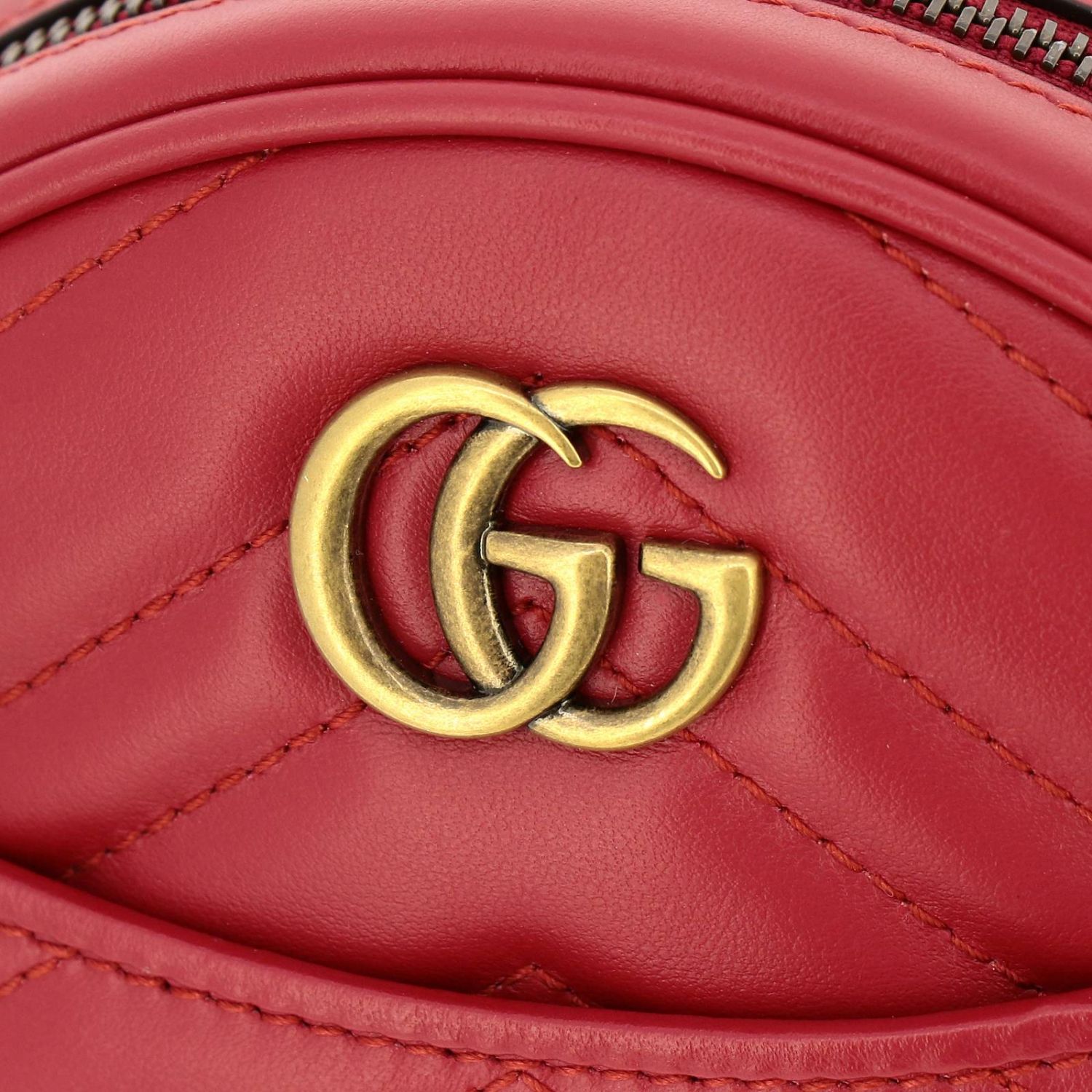 GUCCI: Bolso disco GG Marmont de cuero acolchado con estampado de chevron -  Rojo | Mini Bolso Gucci 575164 DTDCT GIGLIO.COM