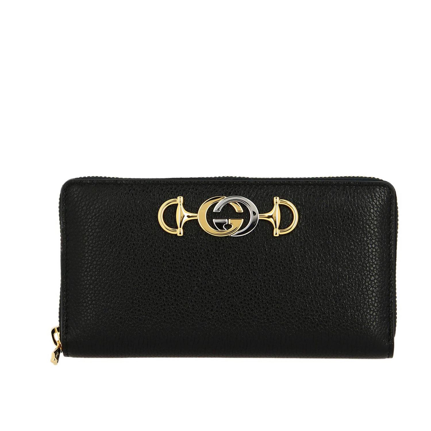 GUCCI: continental wallet in hammered leather with bicolor GG monogram ...