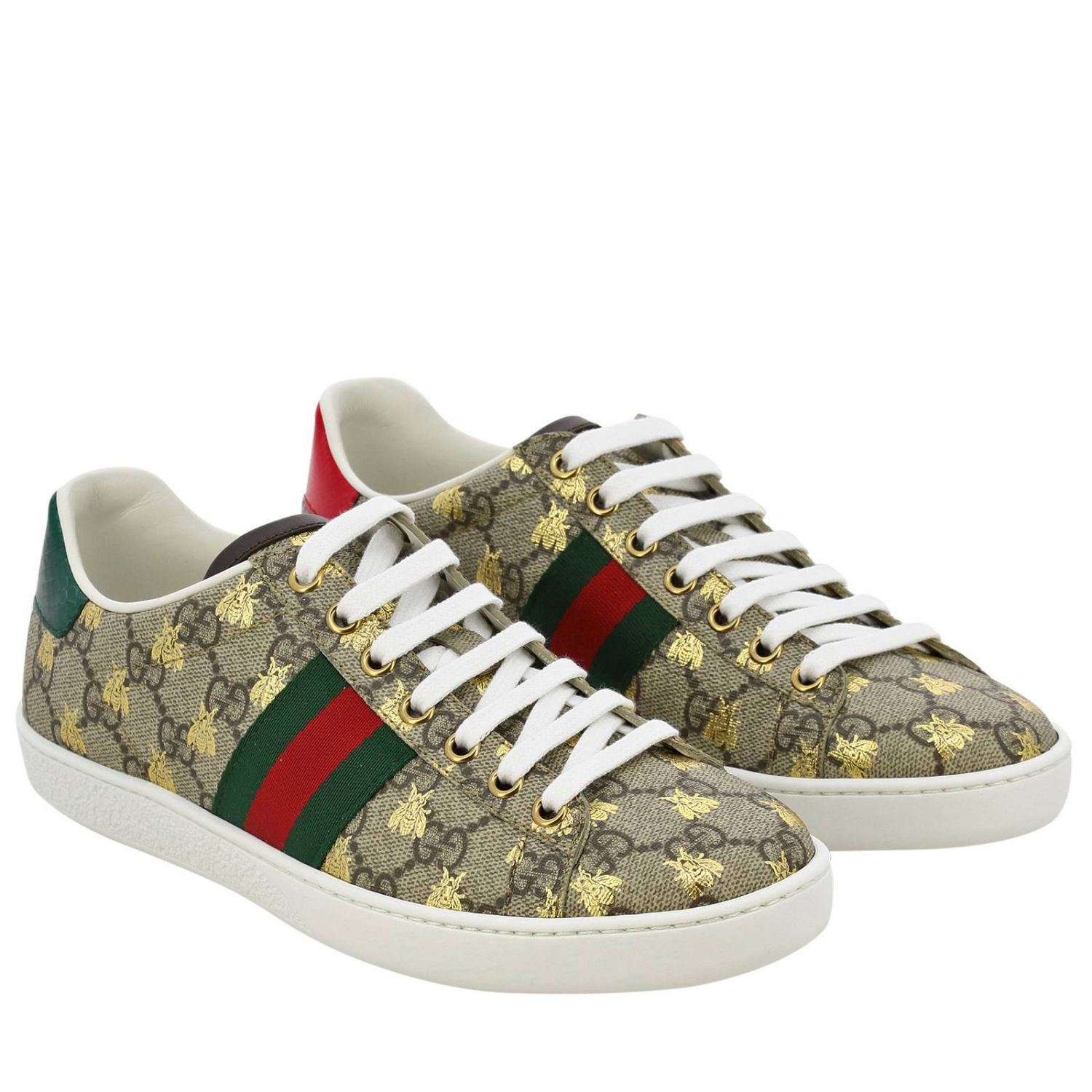 GUCCI Sneakers New Ace En Cuir GG Supreme Avec Bandes Web Et 