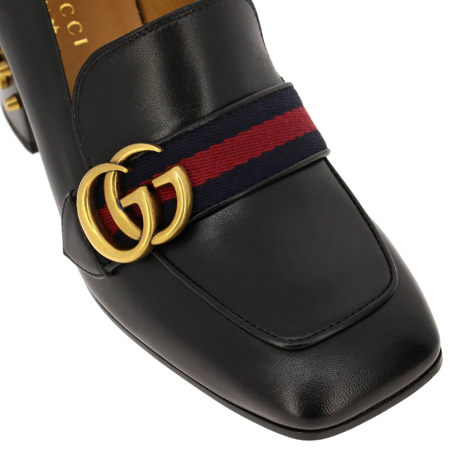 GUCCI: Peyton pumps in real leather with Web band and monogram - Black ...