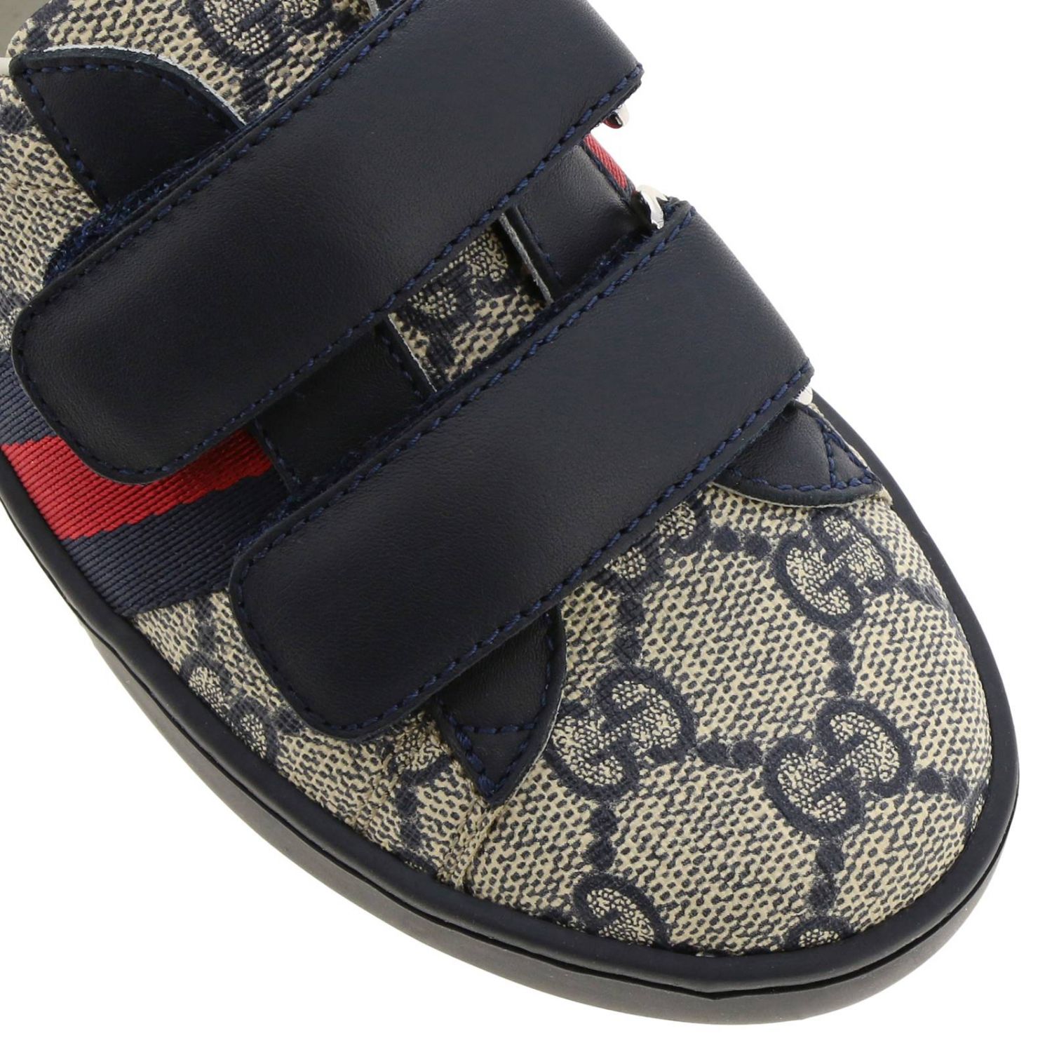 GUCCI: Zapatillas Ace Supreme con correas web y hebillas dobles - Azul  Oscuro | Zapatos Gucci 463090 9C220 GIGLIO.COM