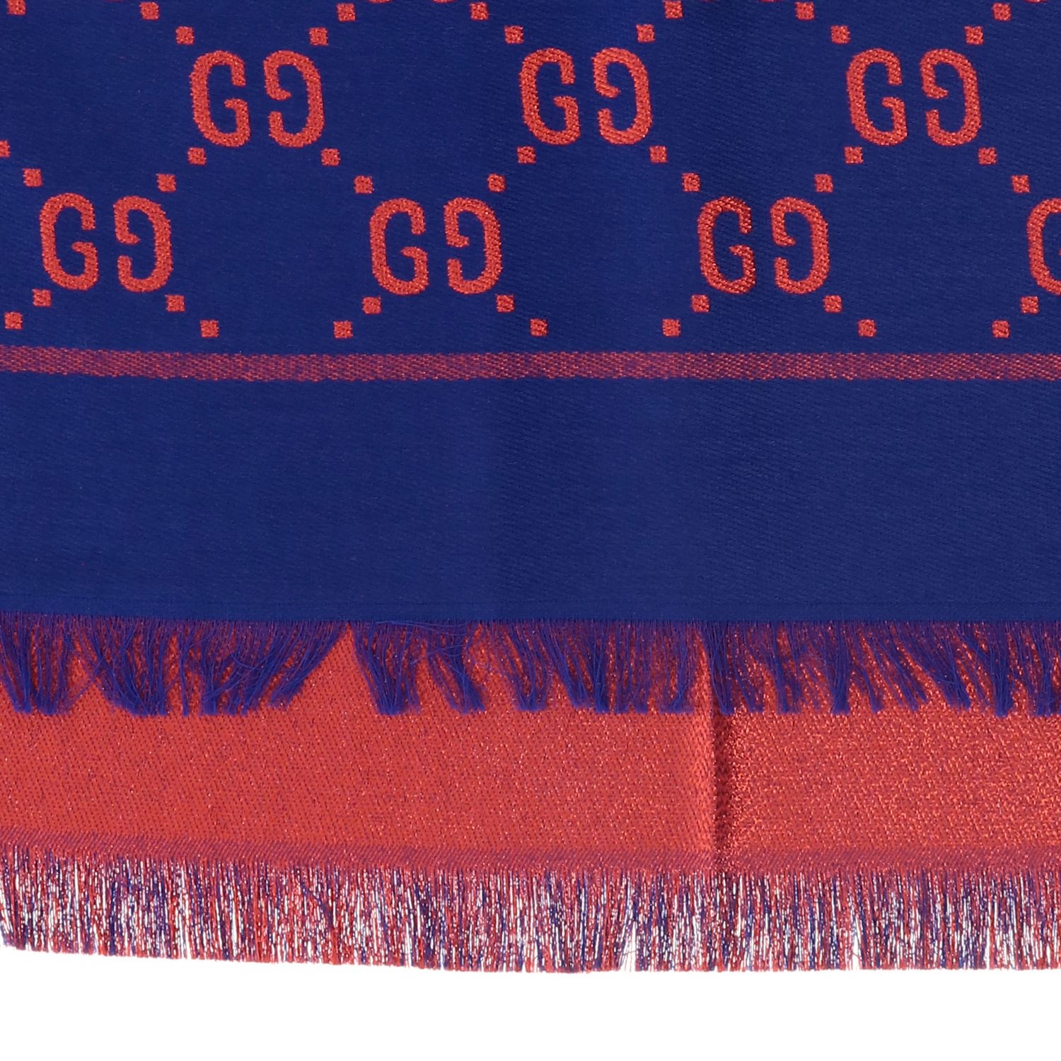 GUCCI cotton wool and silk scarf with GG monogram Blue Gucci neck