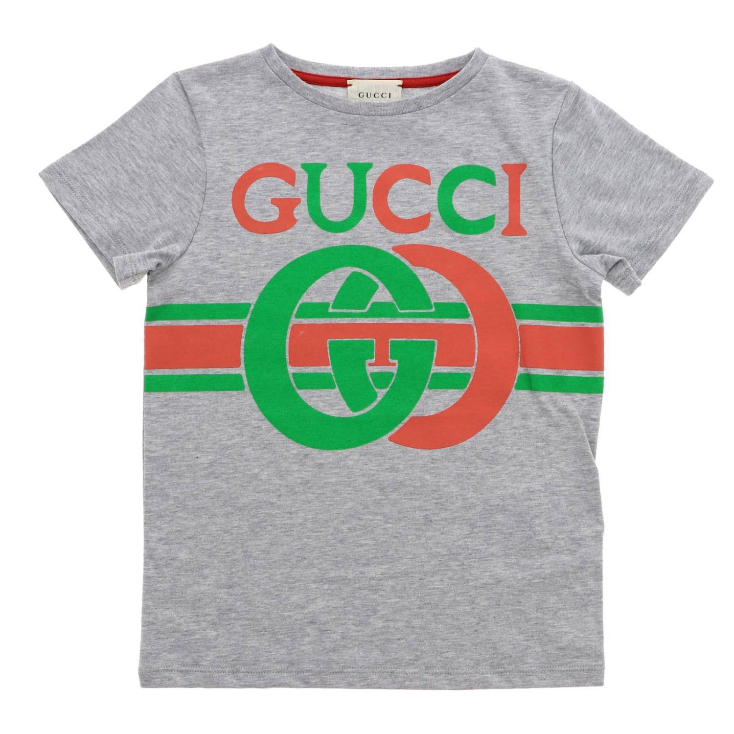 GUCCI: short-sleeved T-shirt with maxi GG bicolour print - Grey | Gucci ...