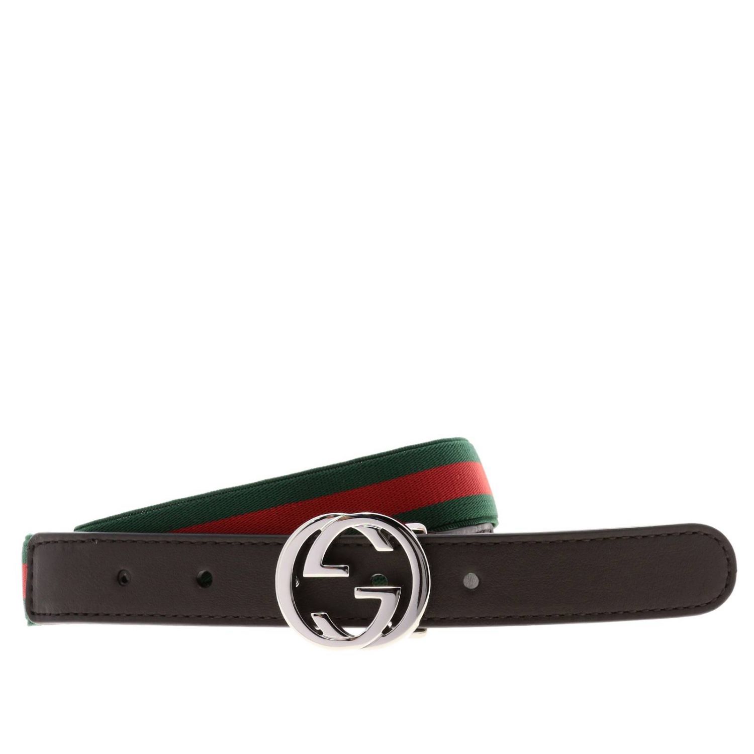 GUCCI: belt in leather and stretch fabric with web pattern | Belt Gucci ...