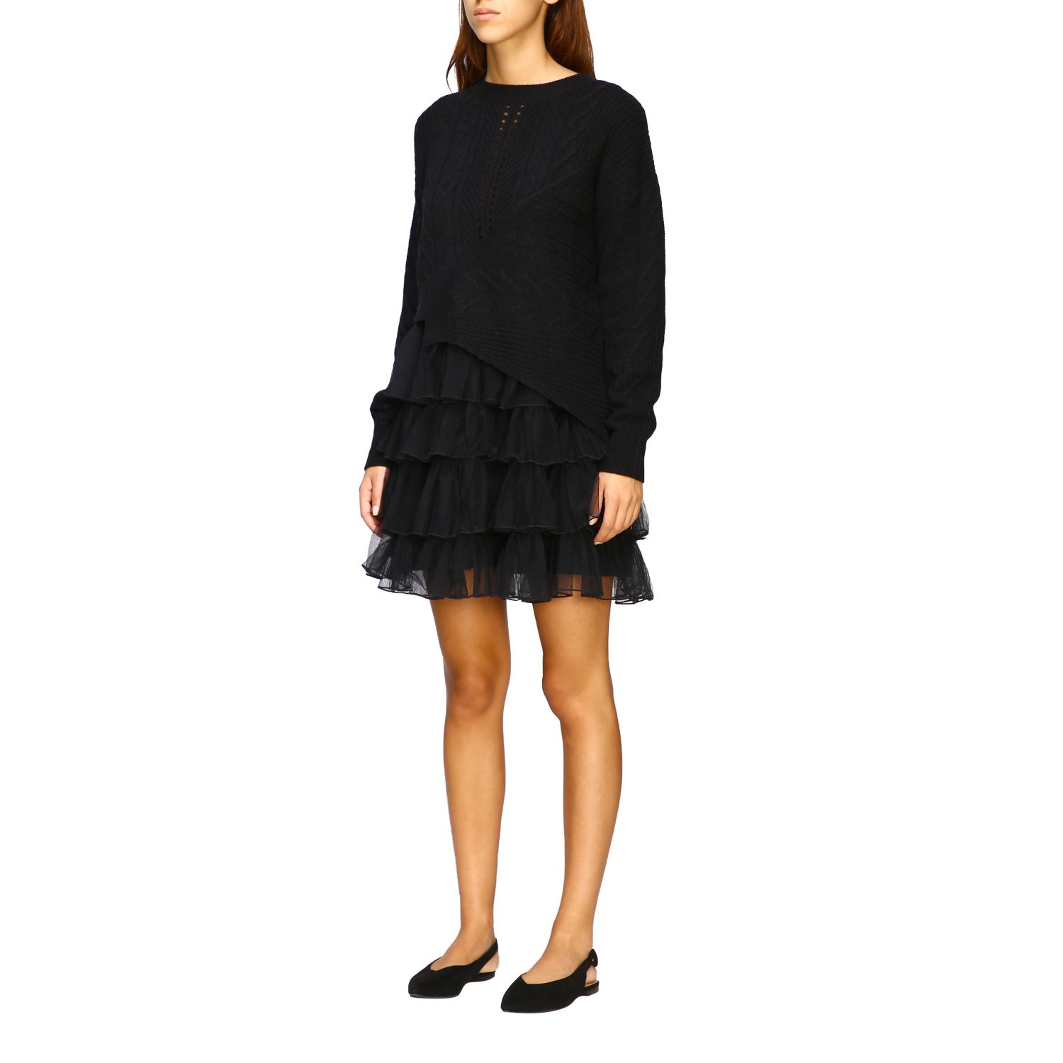 Patrizia Pepe Outlet: Maglia treccia con gonna tulle - Nero | Abito  Patrizia Pepe 8A0615 A5G1 GIGLIO.COM