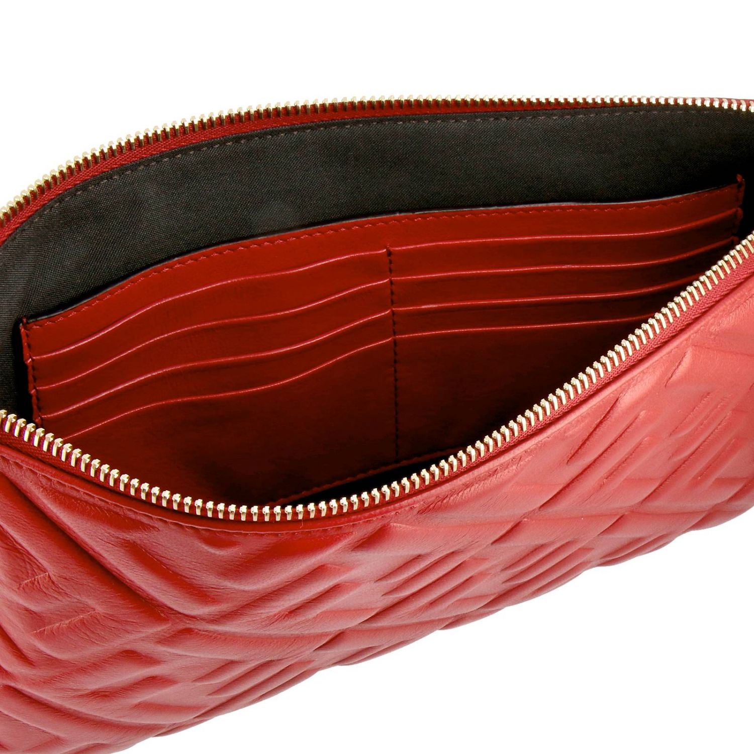 FENDI: Large leather clutch bag with maxi FF monogram by embossed - Red ...