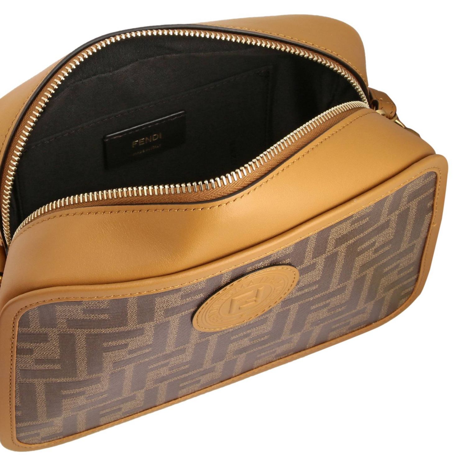 FENDI: Camera case bag in smooth and vitrified leather with FF 