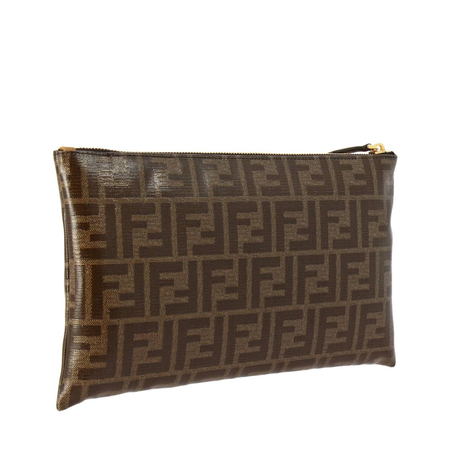 FENDI: Large clutch bag in vitrified leather with FF by maxi print and ...