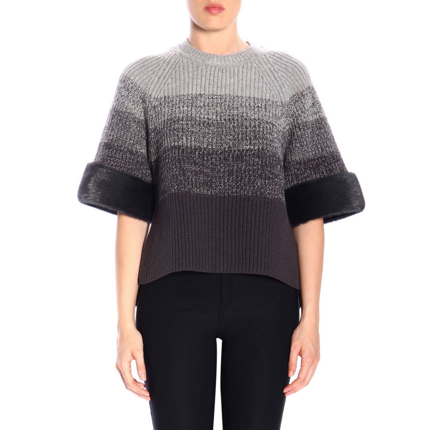 Fendi Cashmere Degradé Pullover With Fur Cuffs Sweater Fendi Women