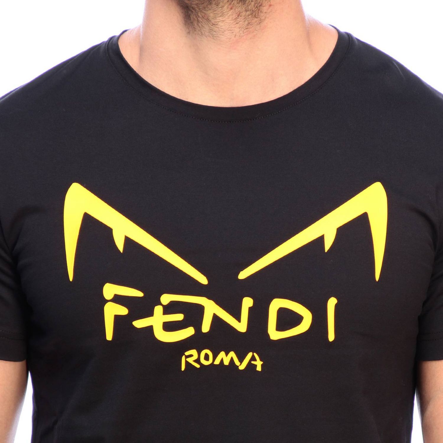 Fendi Outlet Crew Neck T Shirt With Diabolical Maxi Eyes Bag Bugs Black T Shirt Fendi 