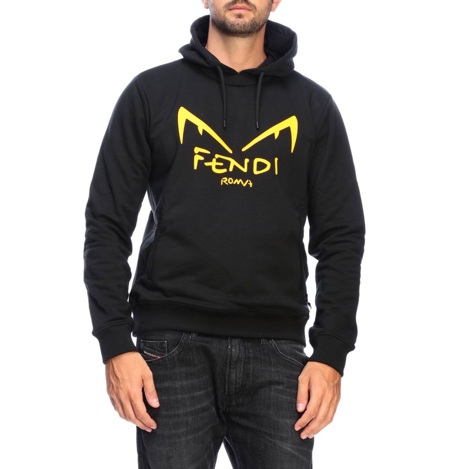 Fendi Outlet: hooded sweatshirt and diabolic maxi Eyes Bag Bugs - Black ...