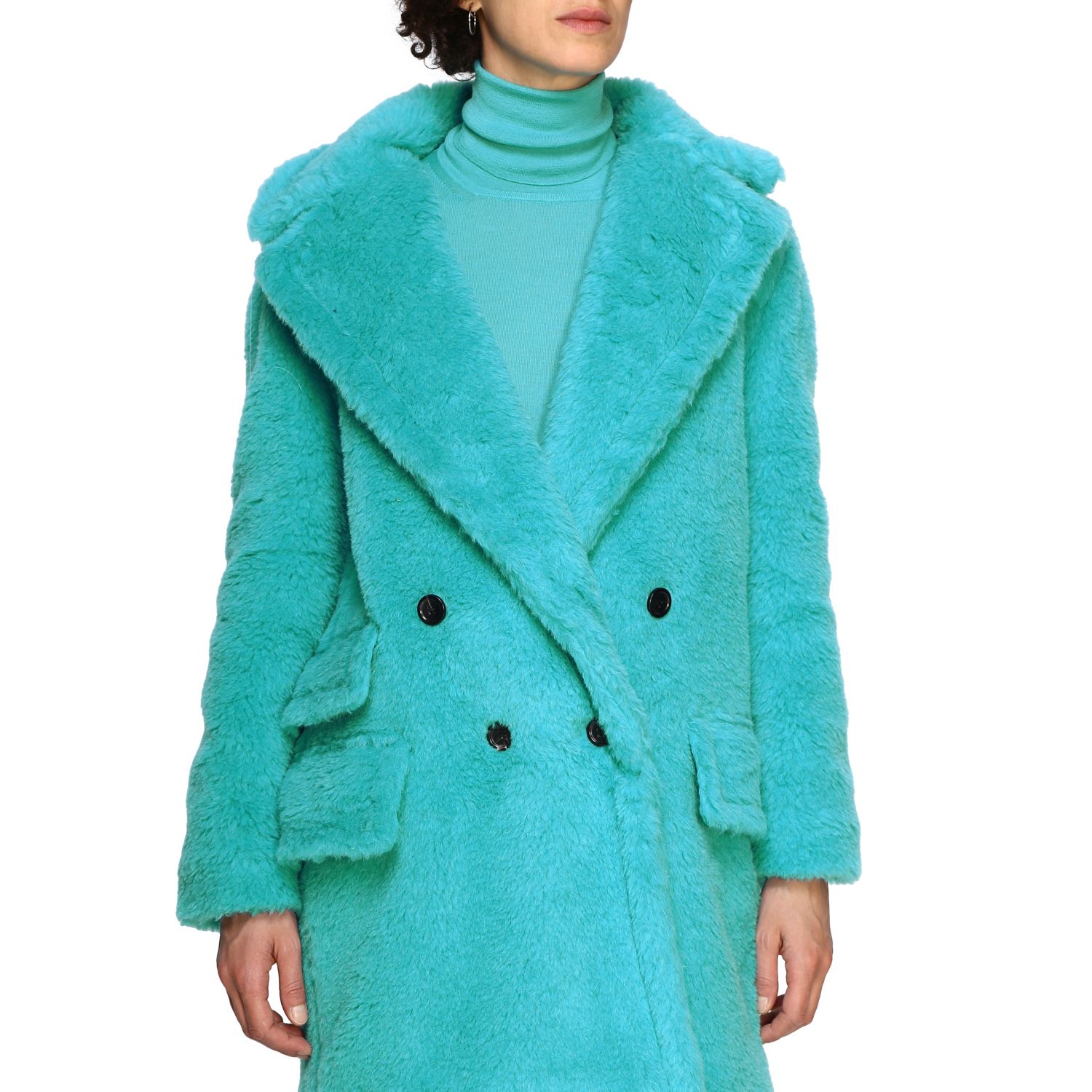 Max Mara Outlet: Coat women - Turquoise | Fur Coats Max Mara 10161296 ...