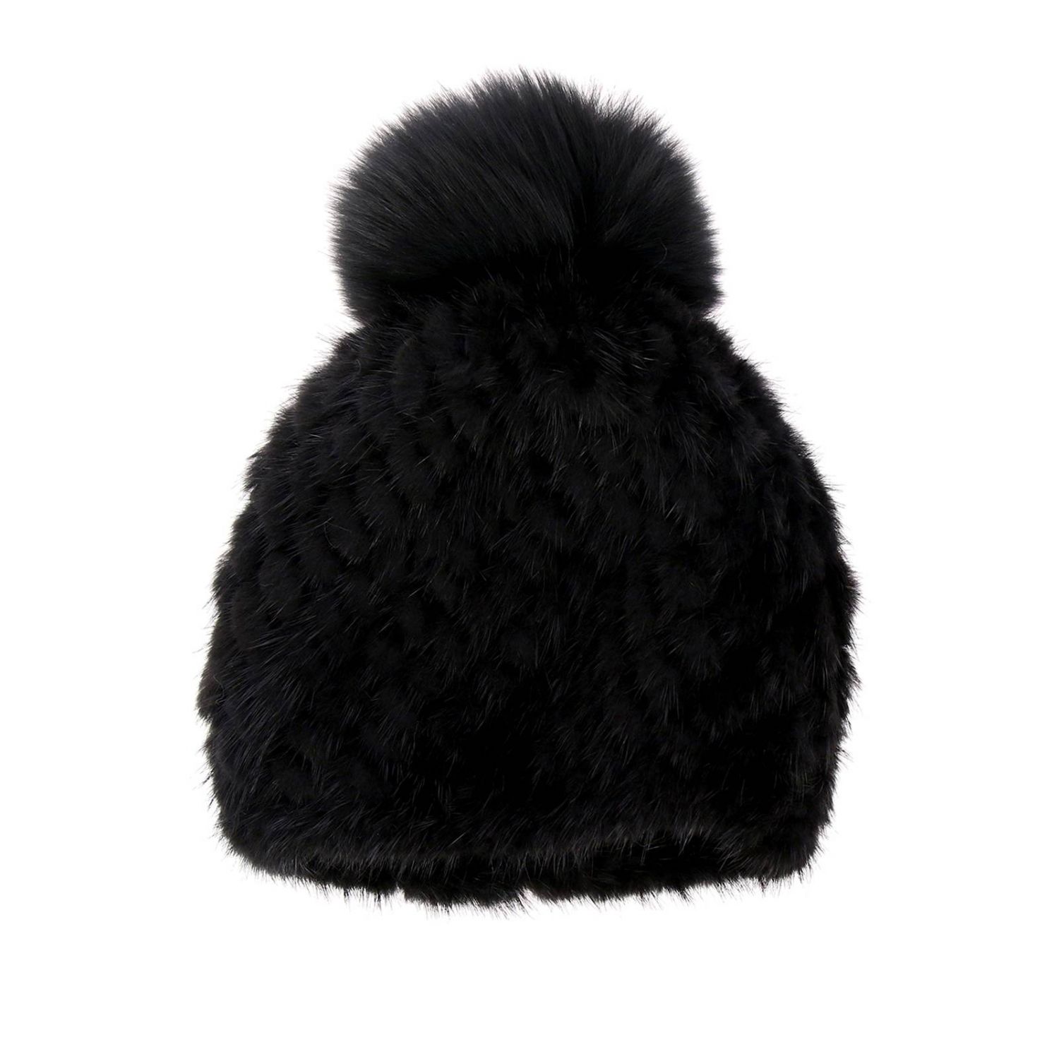 Max Mara Outlet: Delia hat in knitted mink with fur pompom - Black