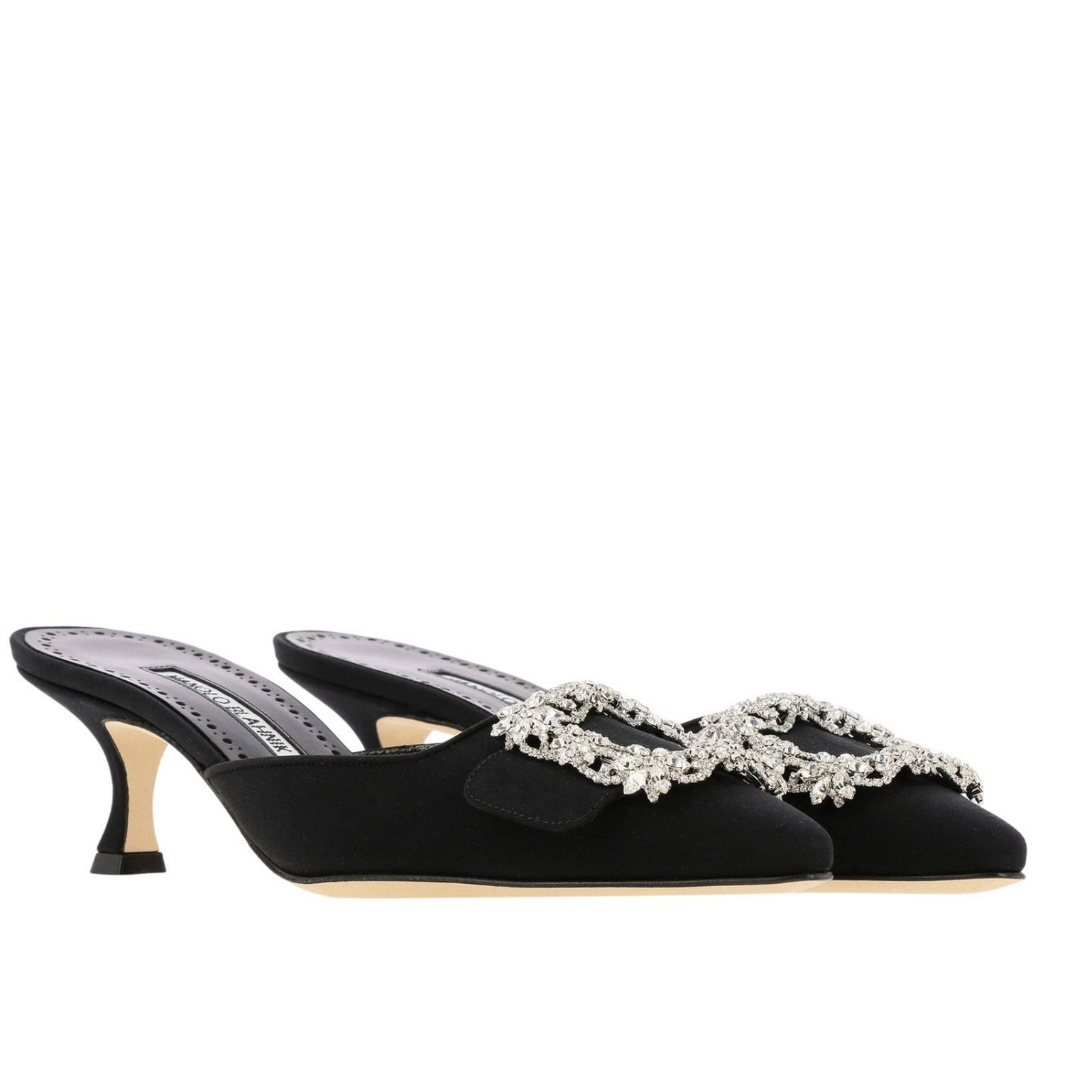 Manolo Blahnik Outlet: Maysale Mules in crepe de chine with clear ...