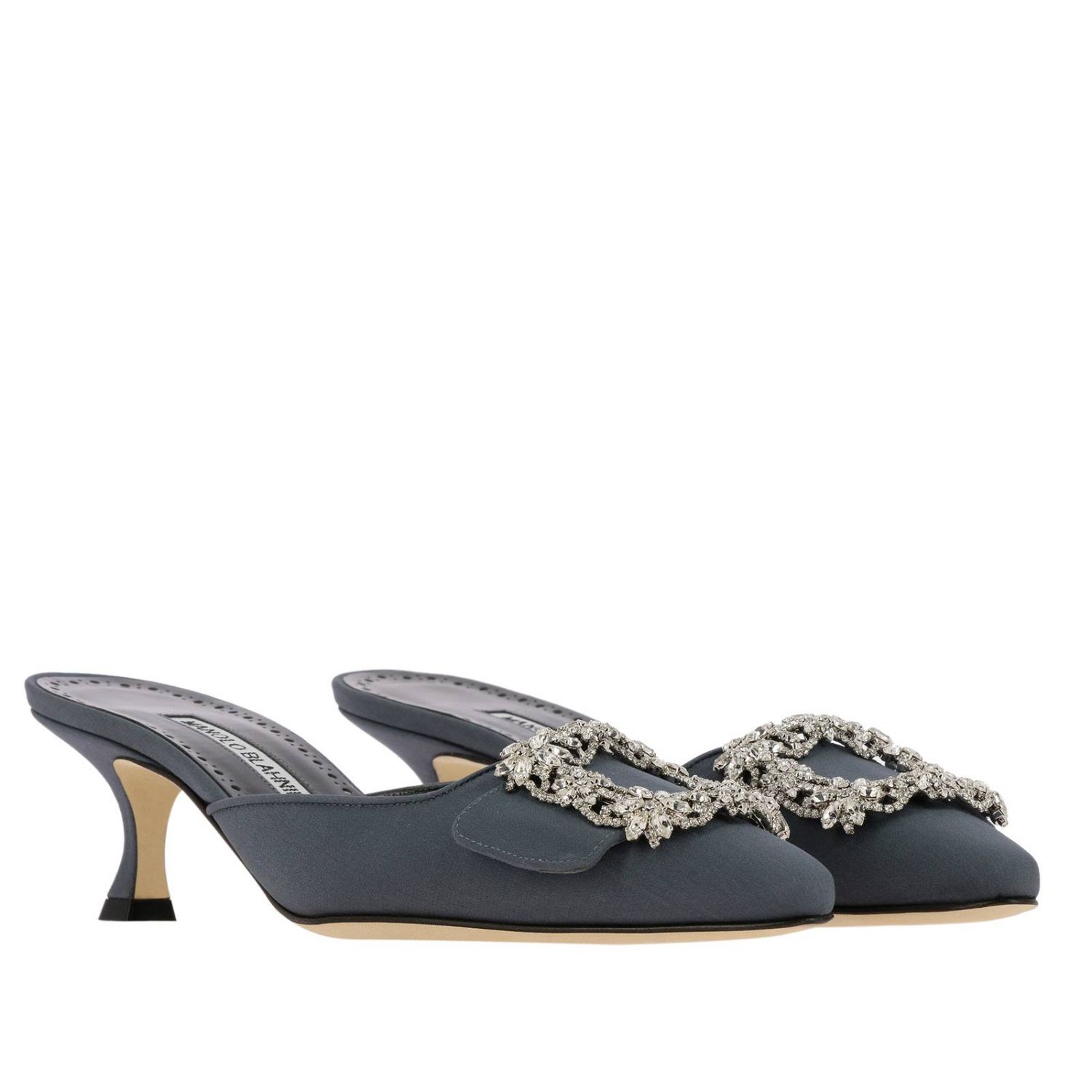 Manolo Blahnik Outlet: Maysale Mules in crepe de chine with clear ...