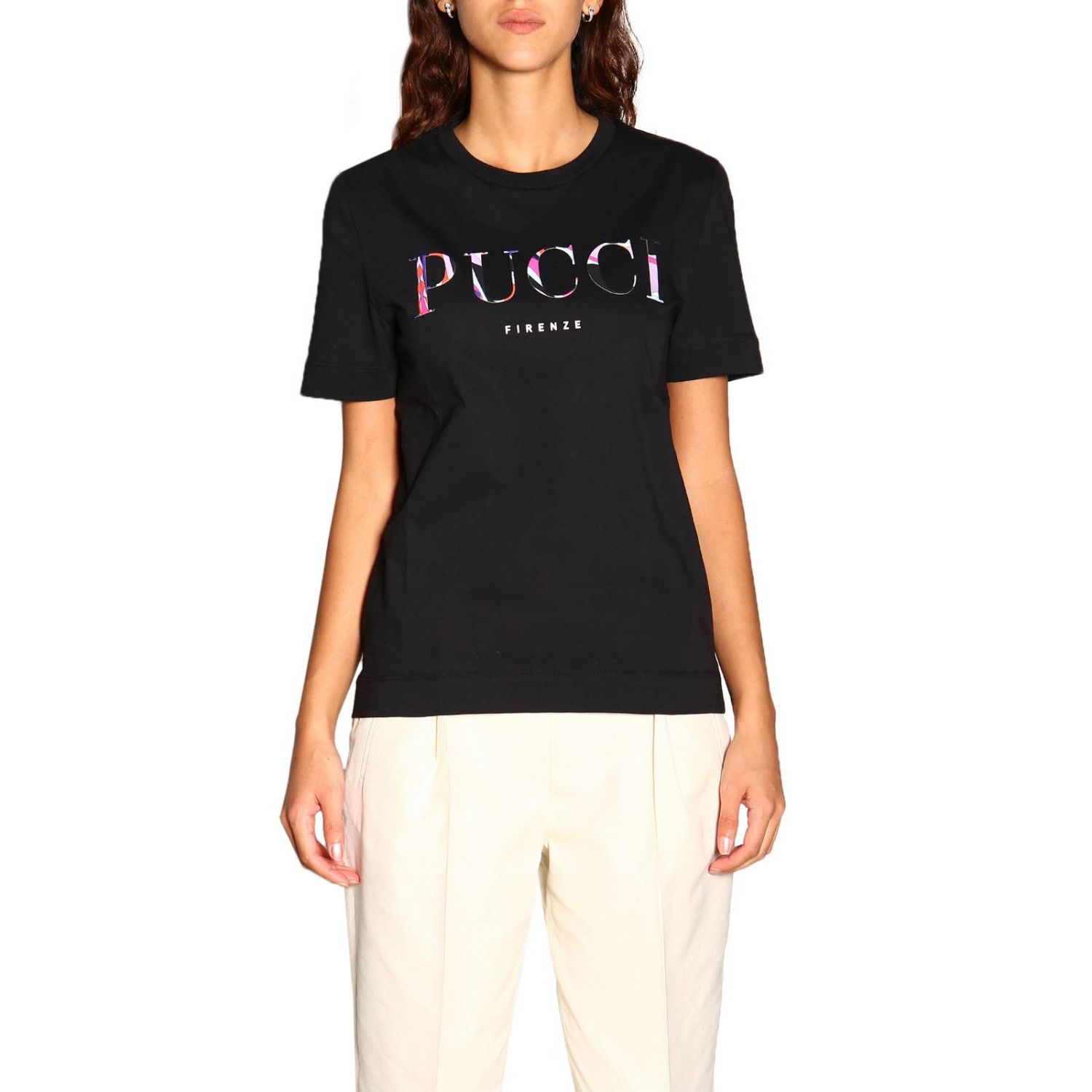 Emilio Pucci Outlet: short-sleeved T-shirt with maxi logo - Black ...