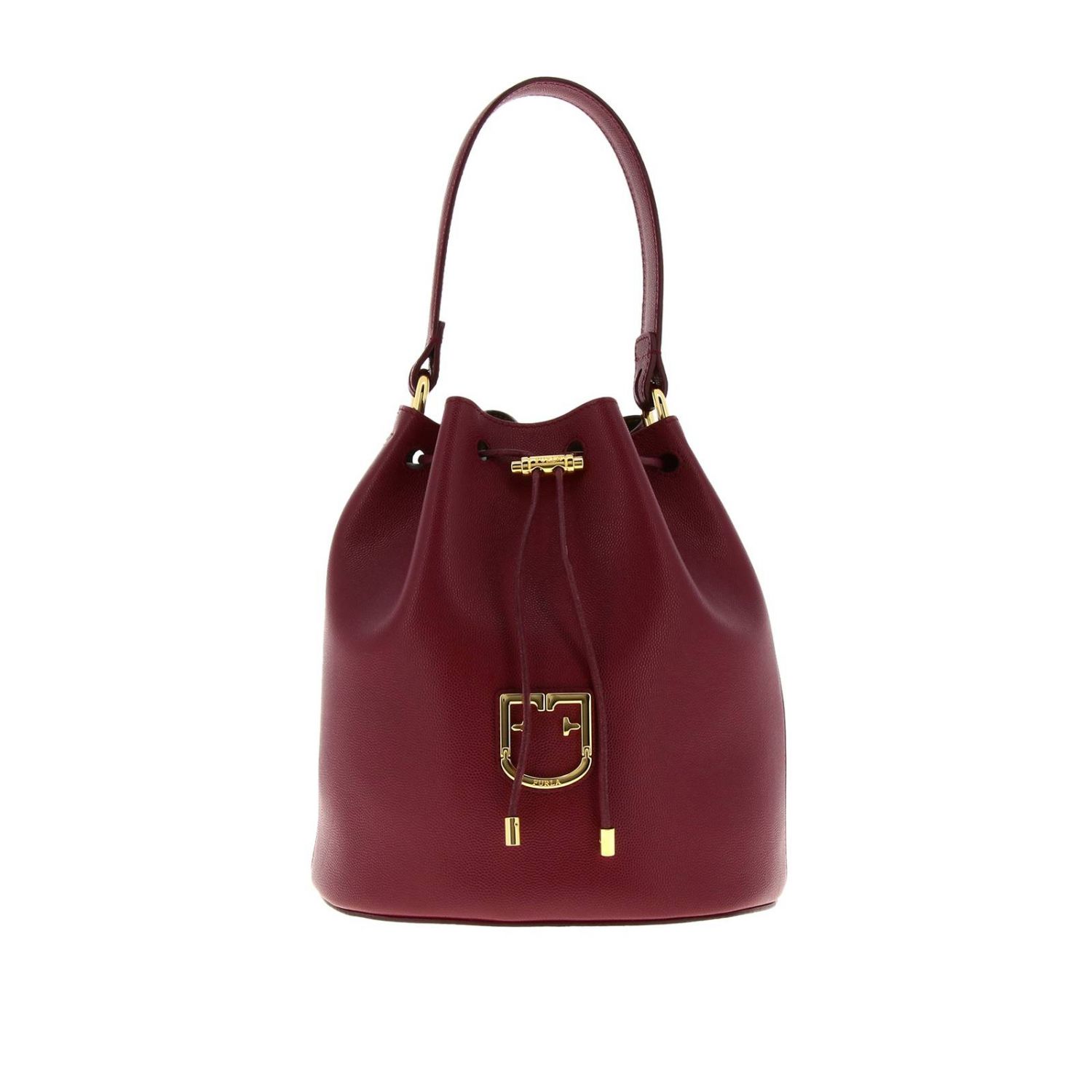 Furla Outlet: bucket bag in textured leather with FF monogram - Cherry ...