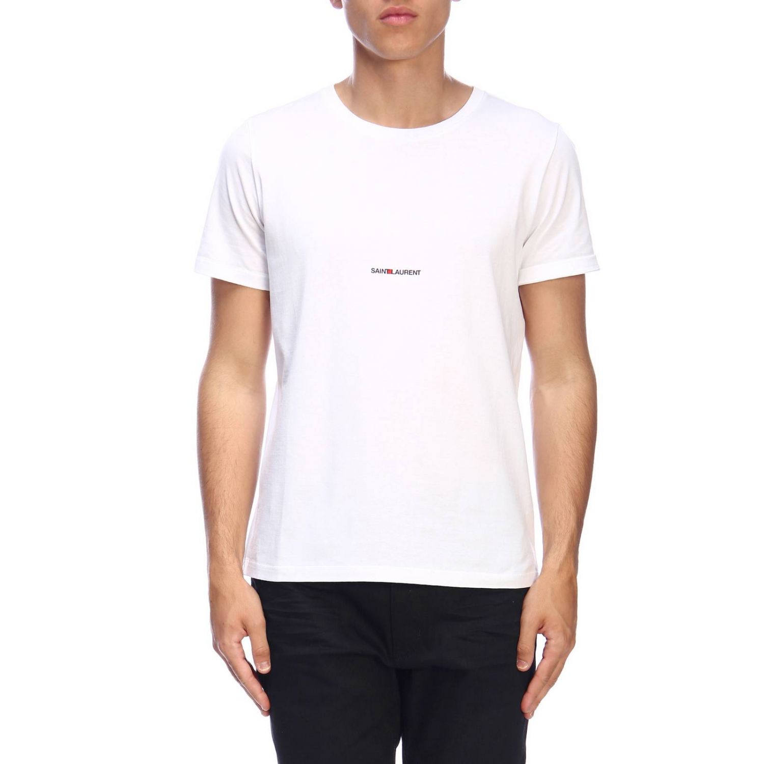 Saint Laurent Outlet: Basic crew neck T-shirt in jersey with micro ...