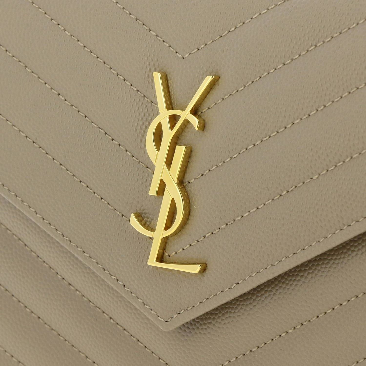 SAINT LAURENT: Monogram envelope chain wallet bag in quilted grain 
