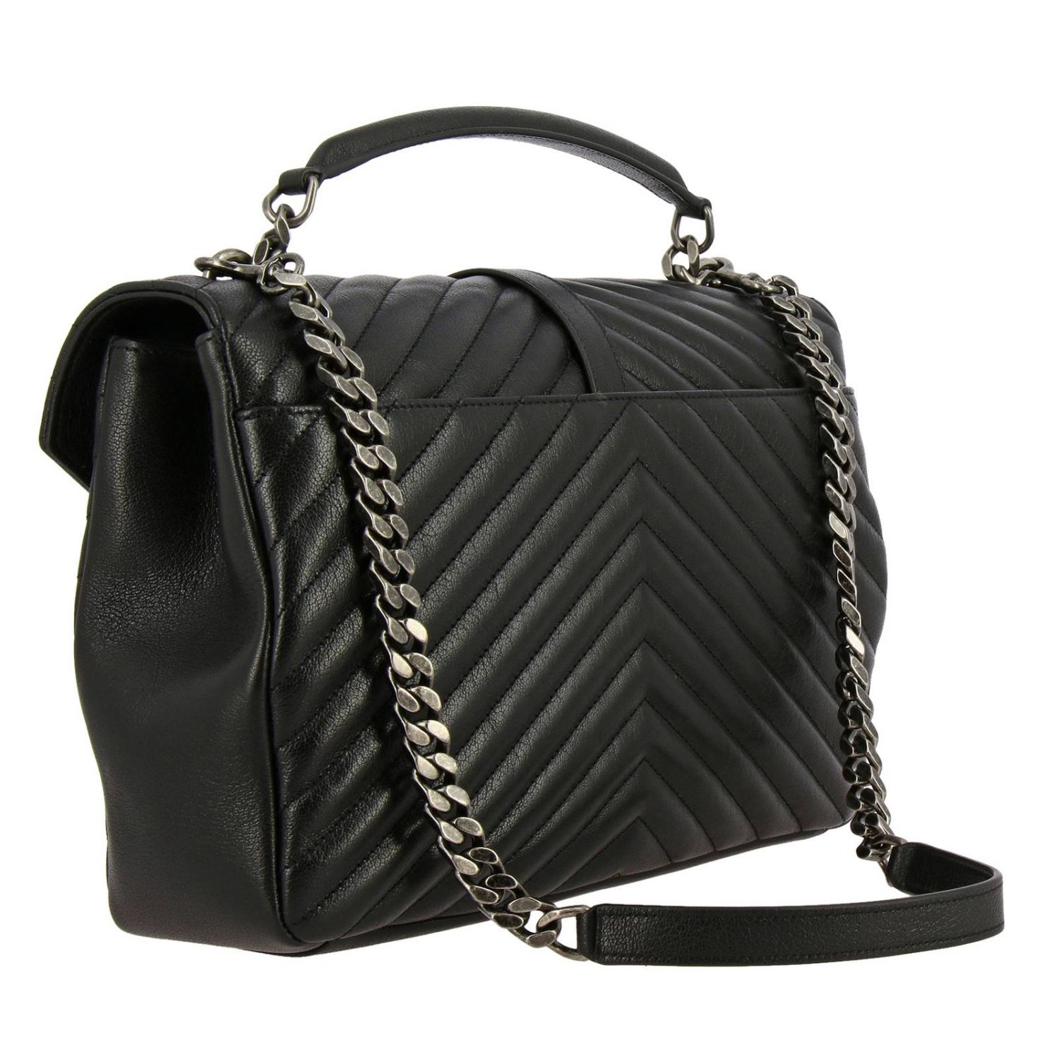 SAINT LAURENT: big college Monogram quilted leather bag - Black ...