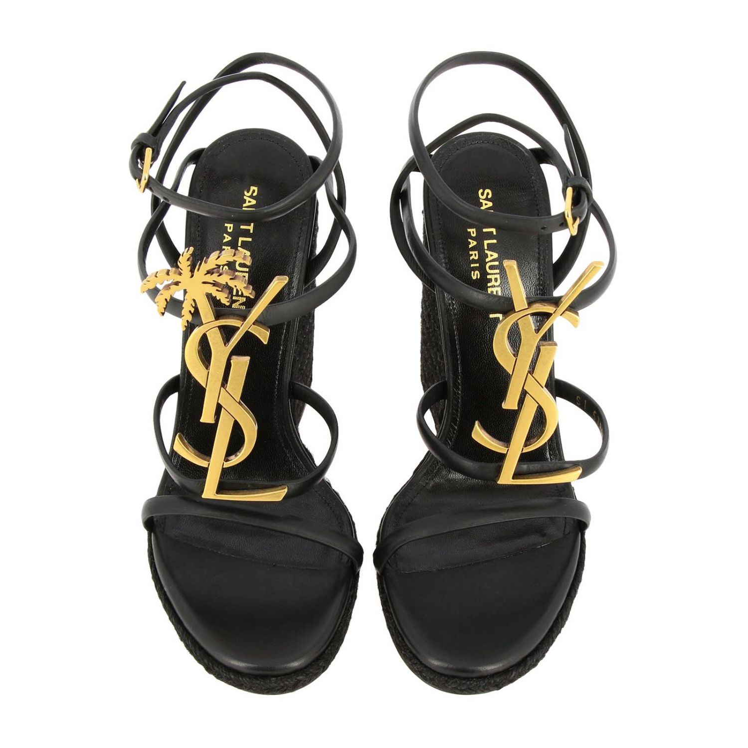 Keilabsatz Schuhe Saint Laurent: Ledersandal mit Keilabsatz und YSL-Saint-Laurent-Monogramm schwarz 3