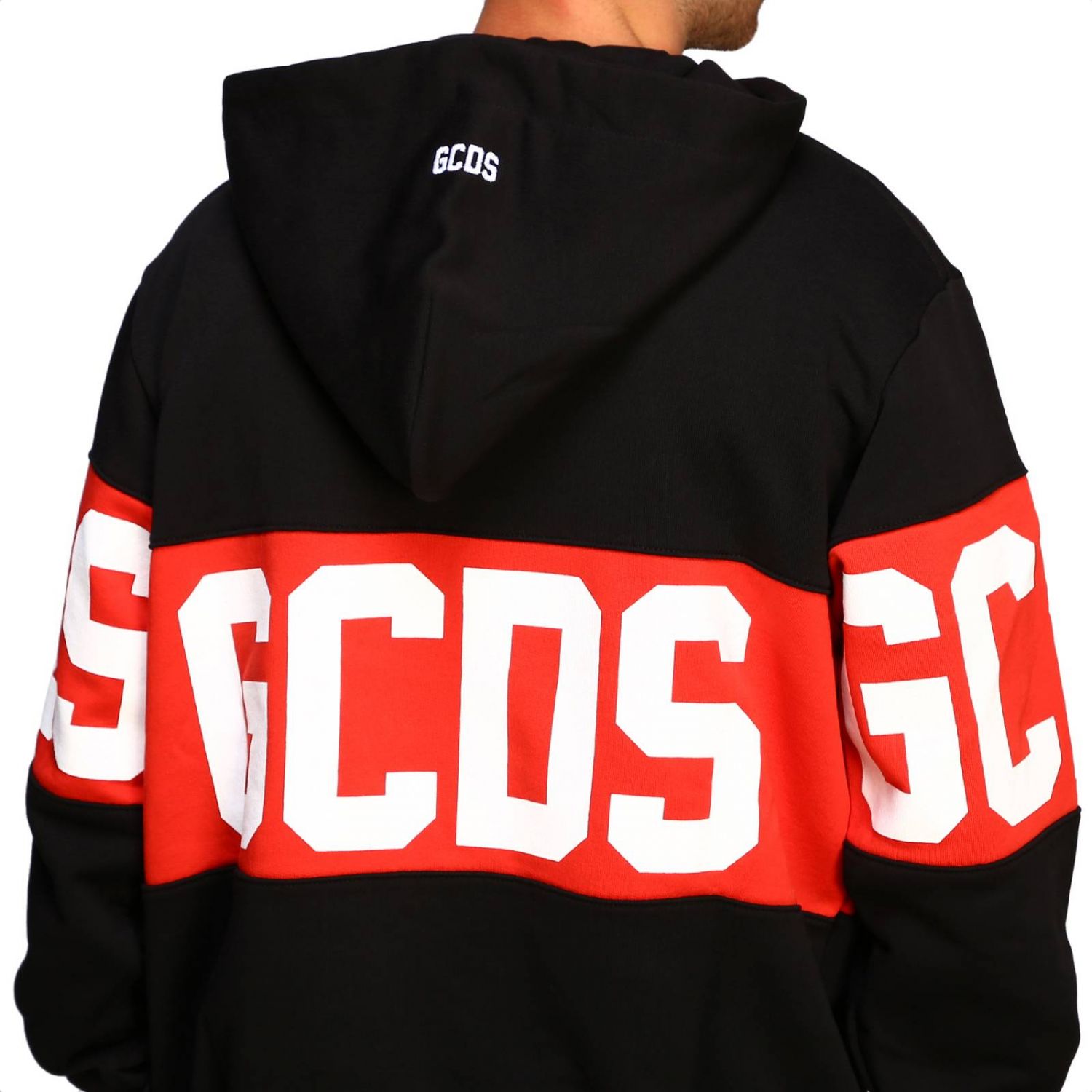 GCDS: Felpa a maniche lunghe con maxi logo e cappuccio - Nero | Maglia Gcds  CC94U020070 GIGLIO.COM