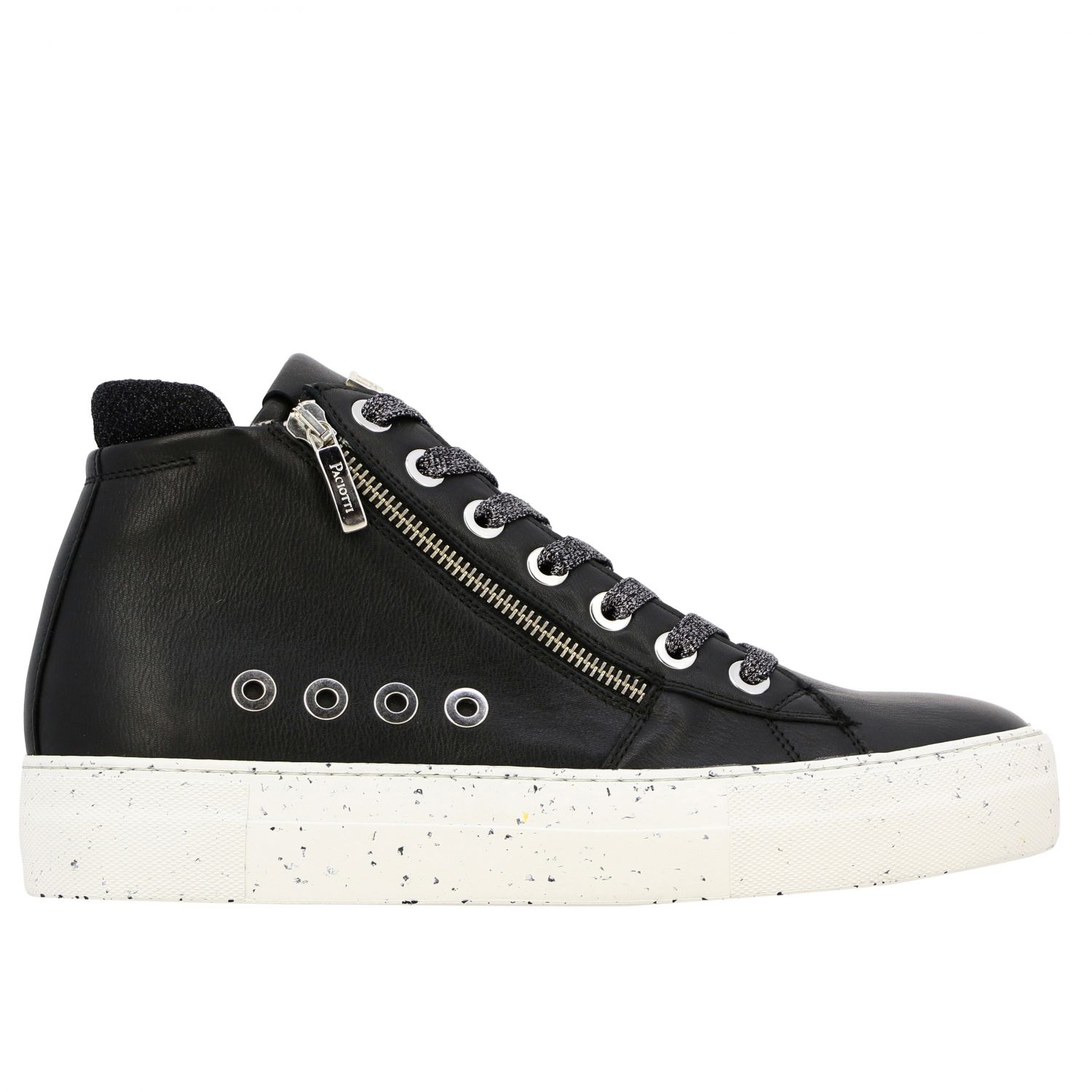 Ramones Paciotti 4US sneakers in leather with macro zip and logo | Sneakers  Paciotti 4Us Women Black | Sneakers Paciotti 4Us LD11TSZ Giglio EN