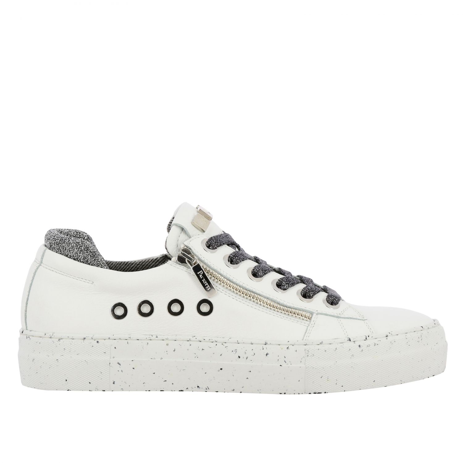 Ramones Paciotti 4US sneakers in leather and glitter canvas with macro zip  and logo | Sneakers Paciotti 4Us Women White | Sneakers Paciotti 4Us LD2TSZ  Giglio EN