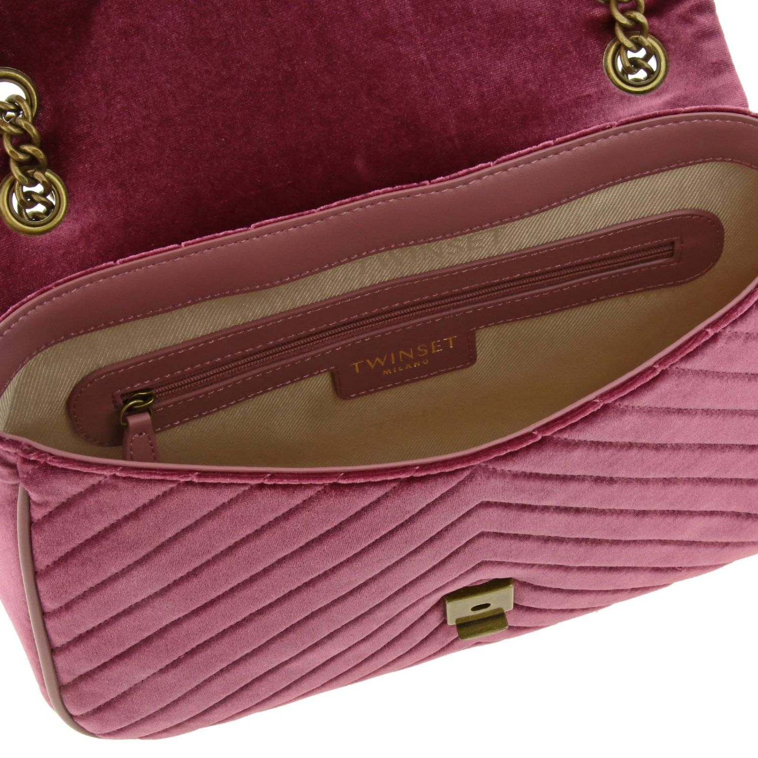 Twinset Outlet Twinset shoulder bag in quilted velvet with butterfly