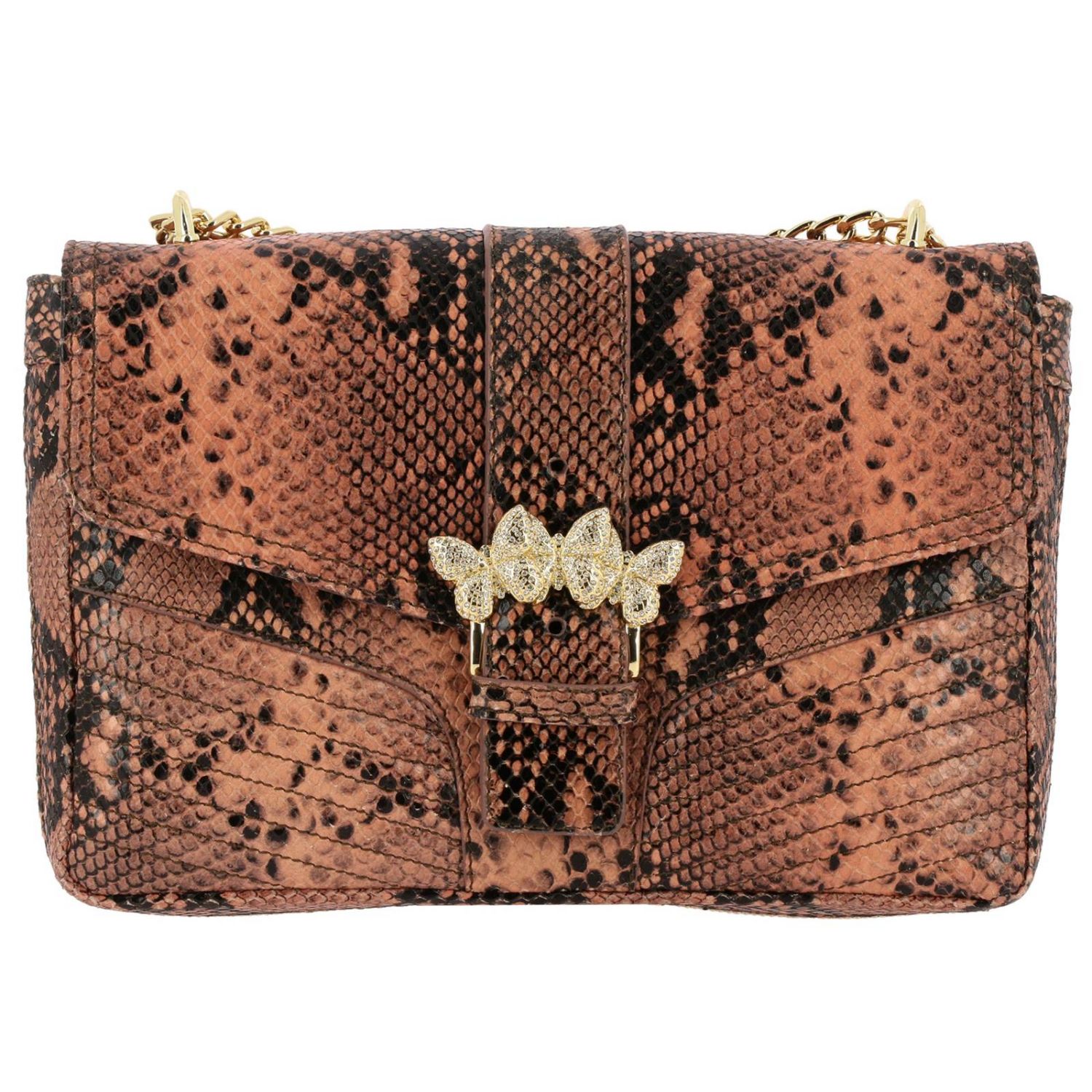 Twinset Outlet: Borsa Twin-set a tracolla in pelle stampa pitone con  farfalle di strass - Rosa | Borse A Tracolla Twinset TA7230 GIGLIO.COM