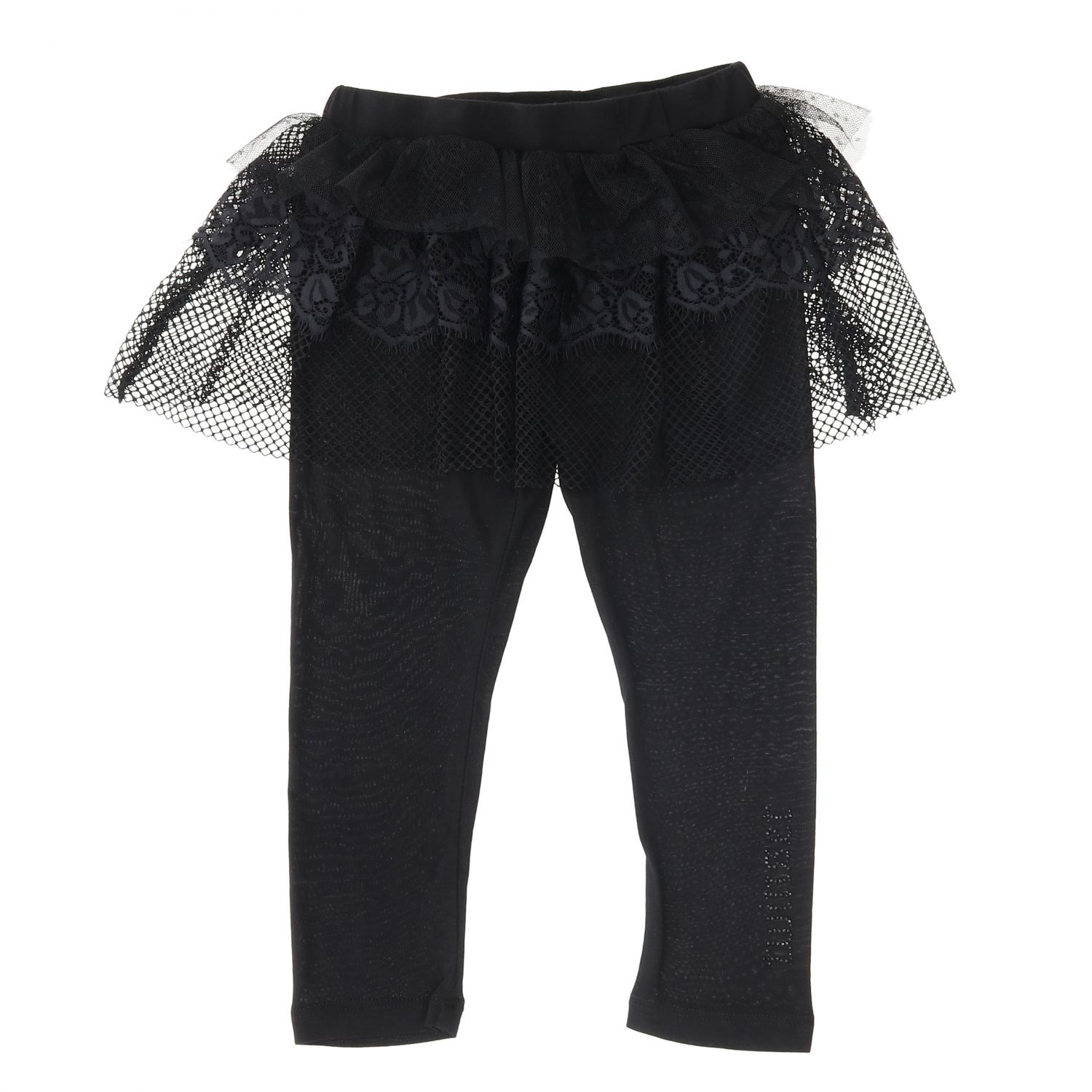 Gonna Pantalone Bambina Con Volant - Leggings In Cotone Nero, Taglie 2-9 Anni
