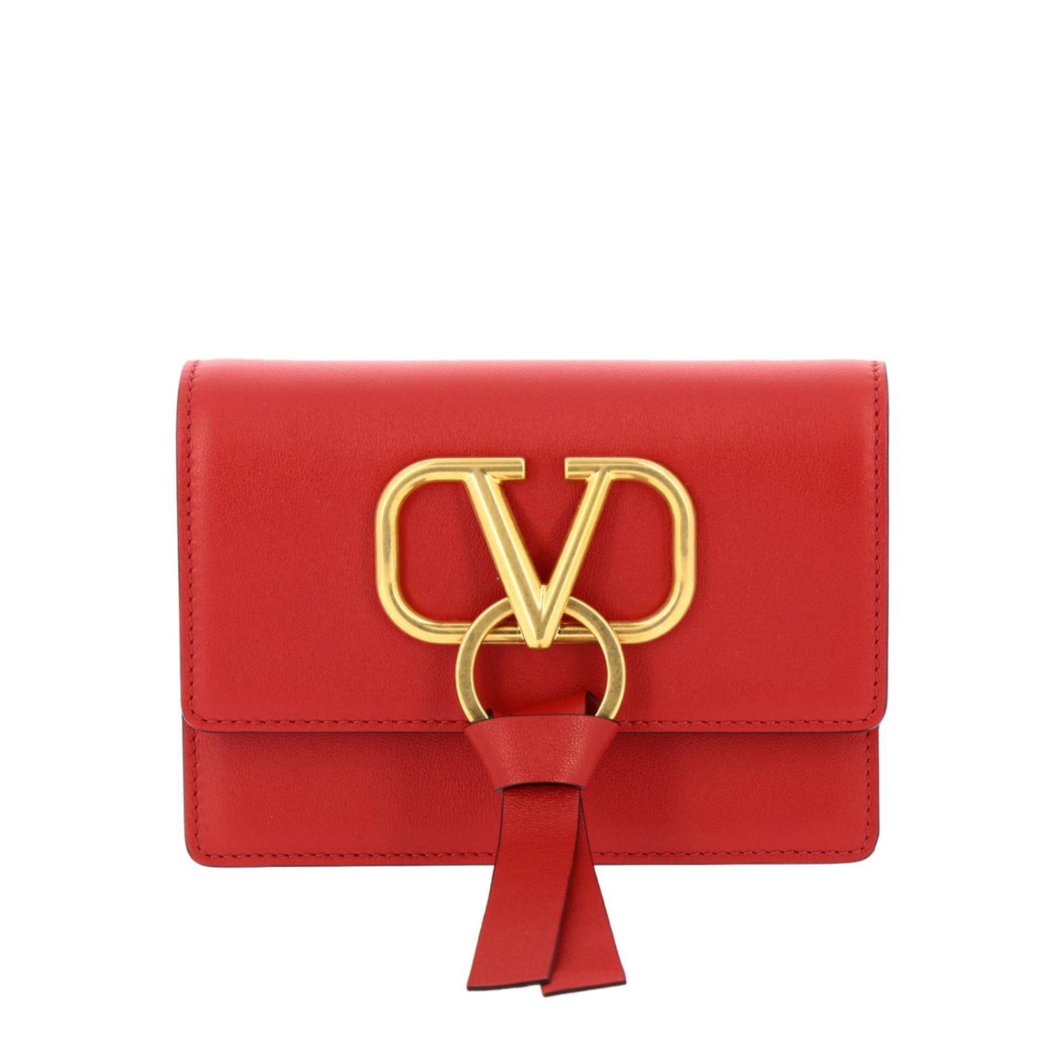 Valentino Garavani Vlogo Leather Bag With Maxi V Monogram Red Mini