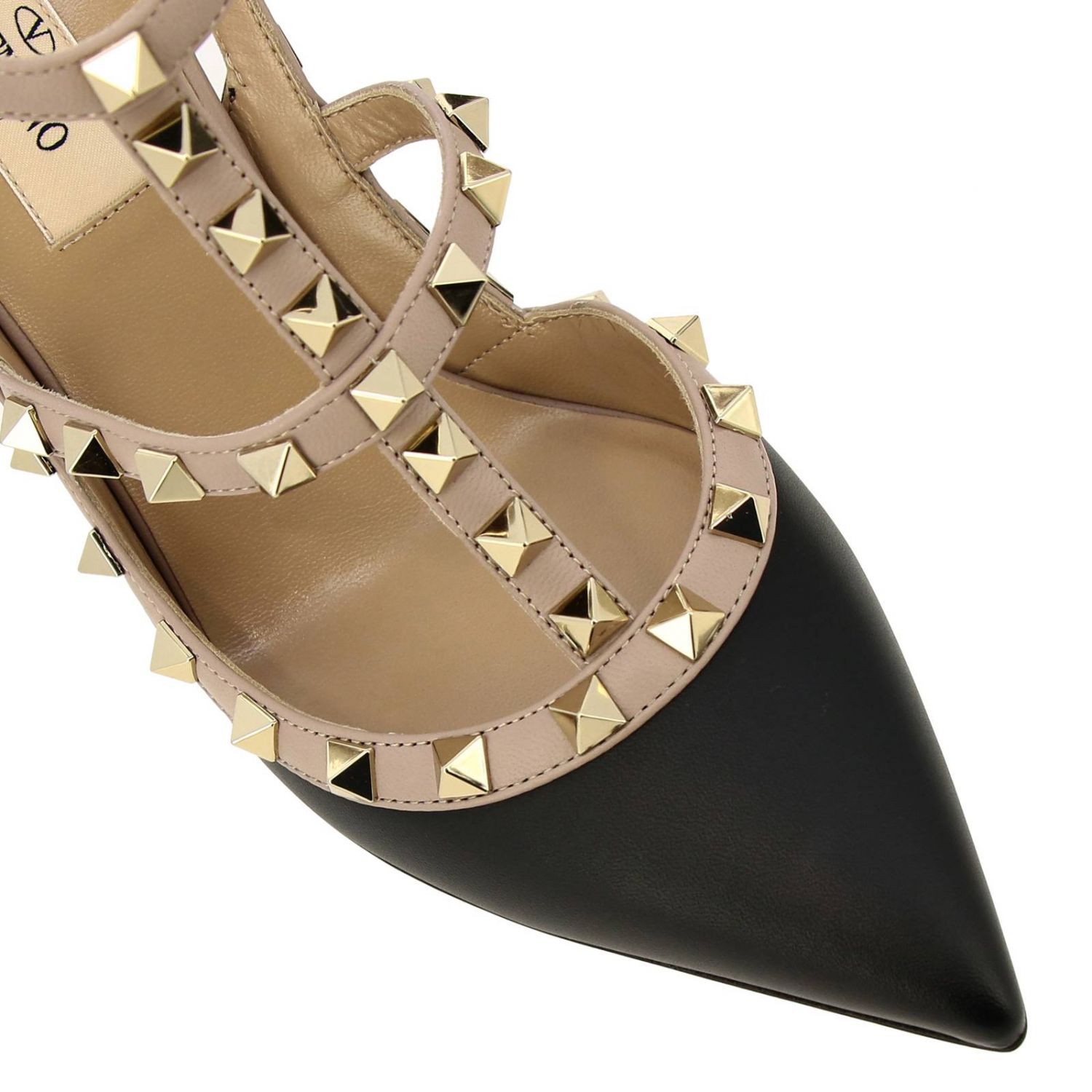 Valentino Garavani Rockstud con correa de tobillo de cuero bicolor con