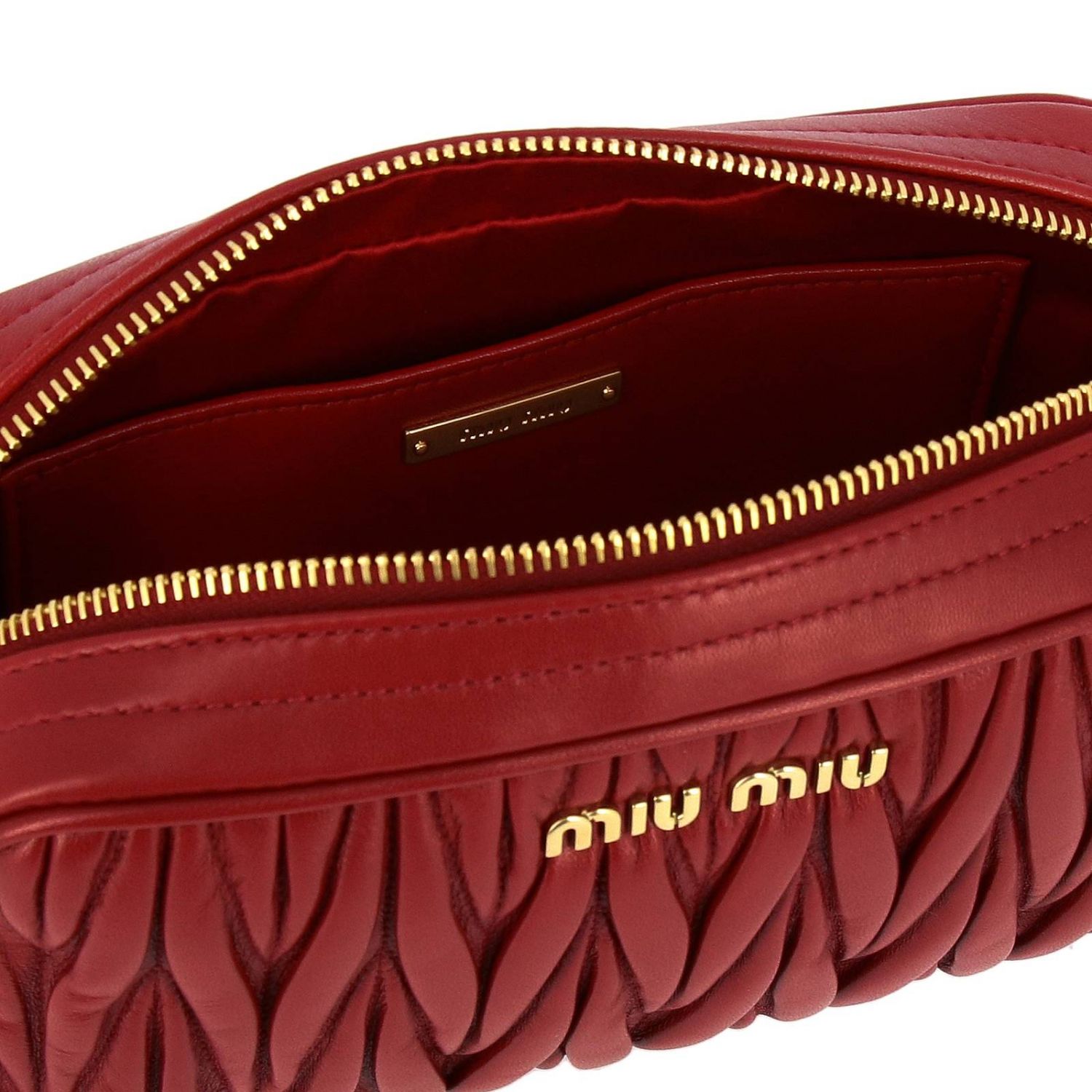 MIU MIU: Camera bag bag in matelassé leather - Red | Miu Miu crossbody ...