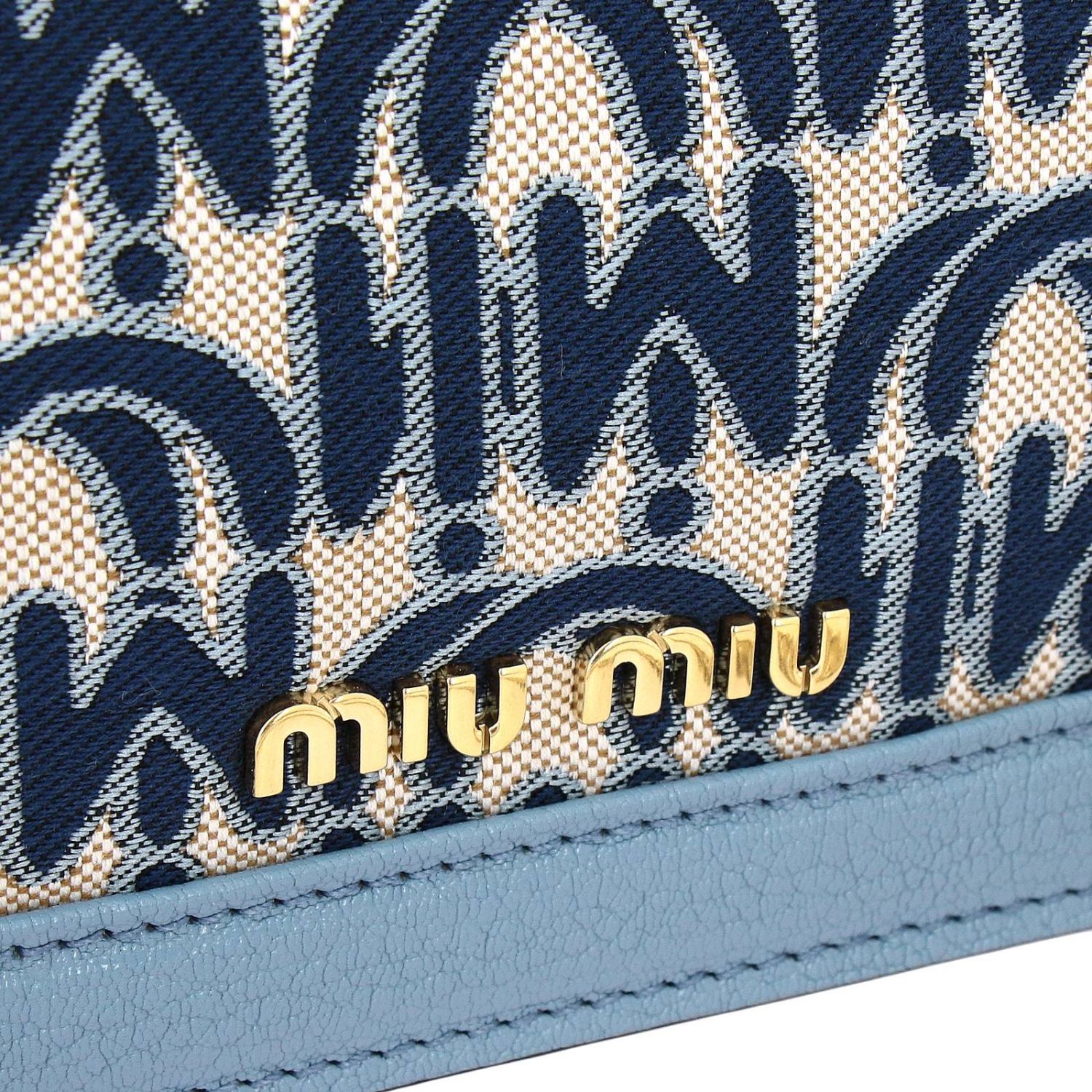 Miu Miu shoulder bag in canvas with all over jacquard logo and leather ...