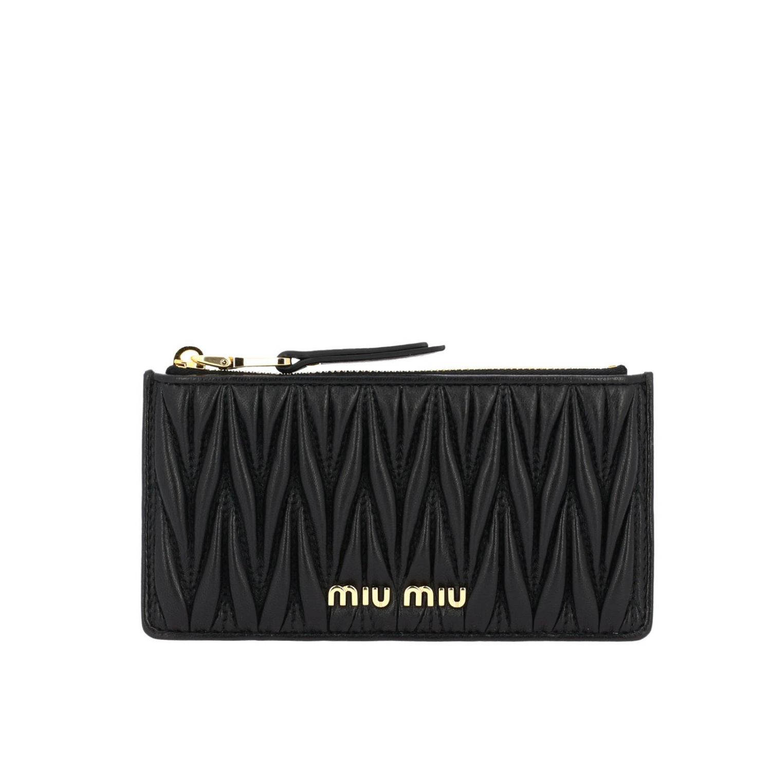 MIU MIU: Credit card holder in genuine soft matelassé leather with logo