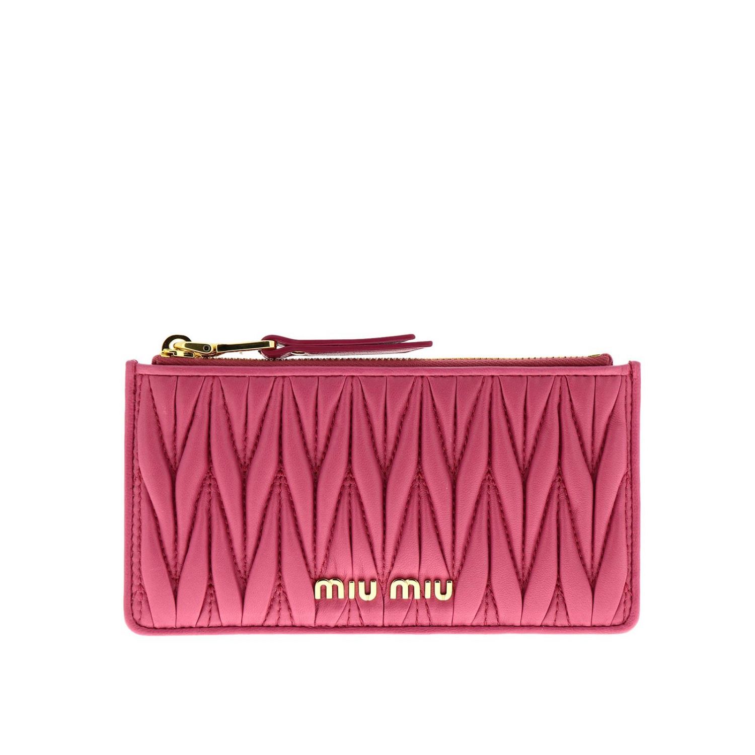 Credit card holder in genuine soft matelassé leather with Miu Miu logo