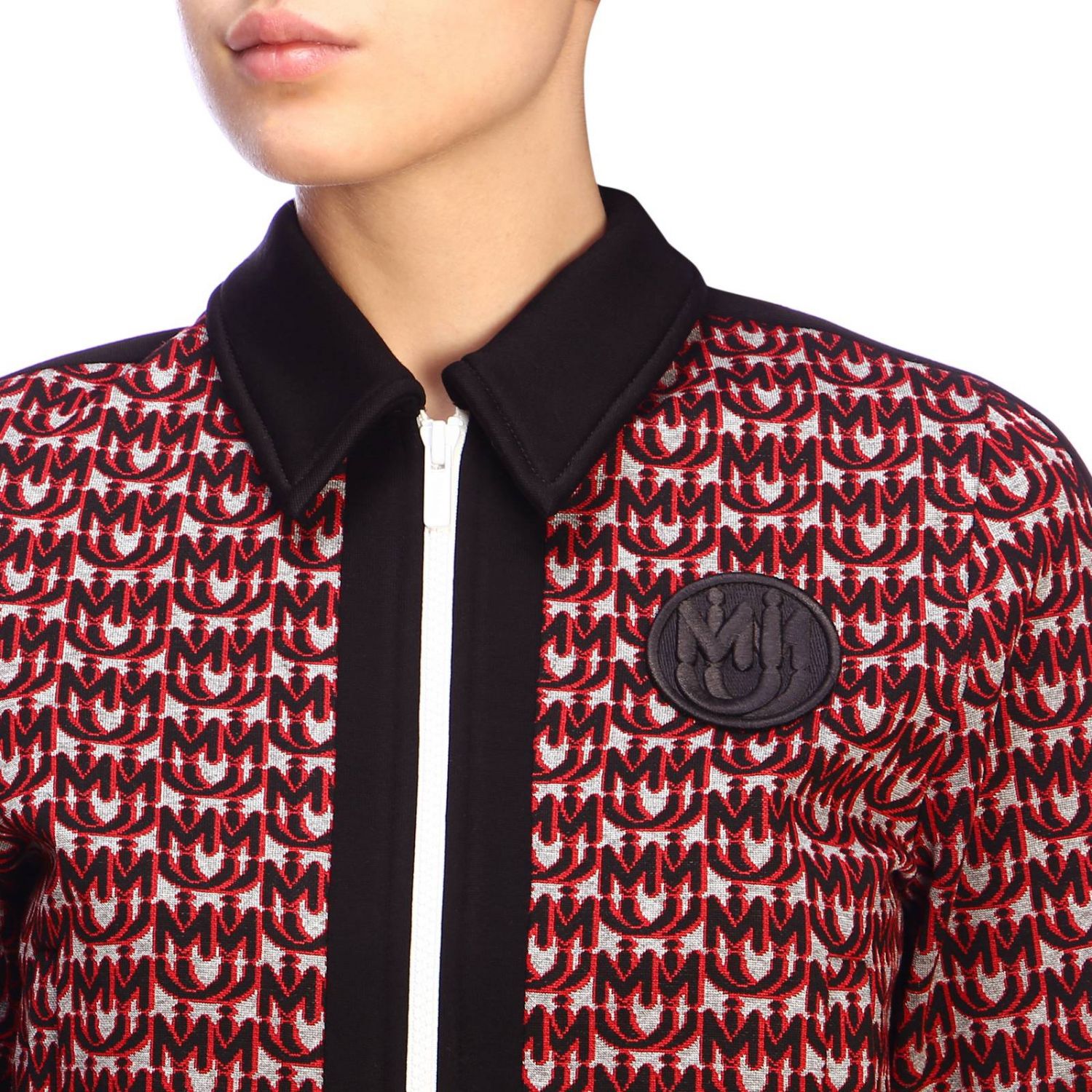 MIU MIU: cropped jersey sweatshirt with all over logo and zip | Jacket ...