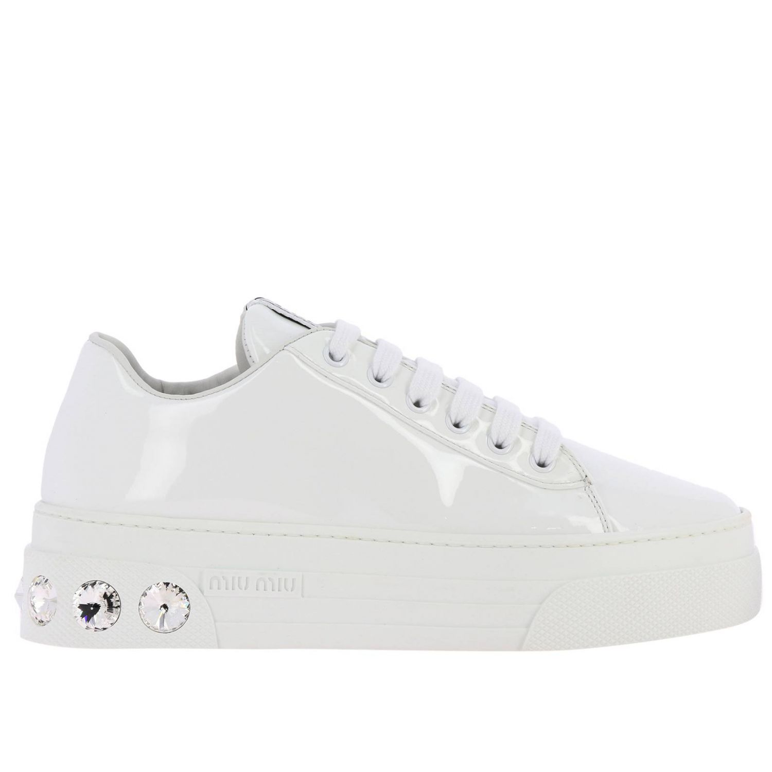 Sneakers Miu Miu: Miu Miu lace-up sneakers in patent leather with rhinestones white 1