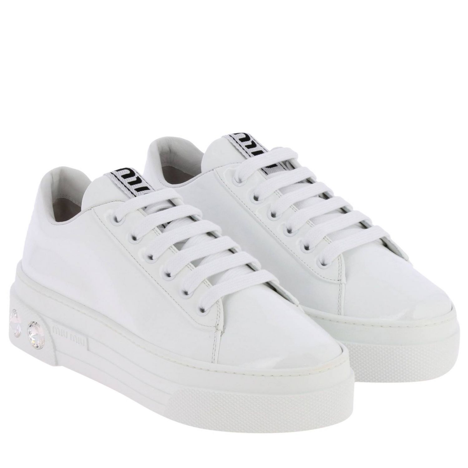 Sneakers Miu Miu: Miu Miu lace-up sneakers in patent leather with rhinestones white 2